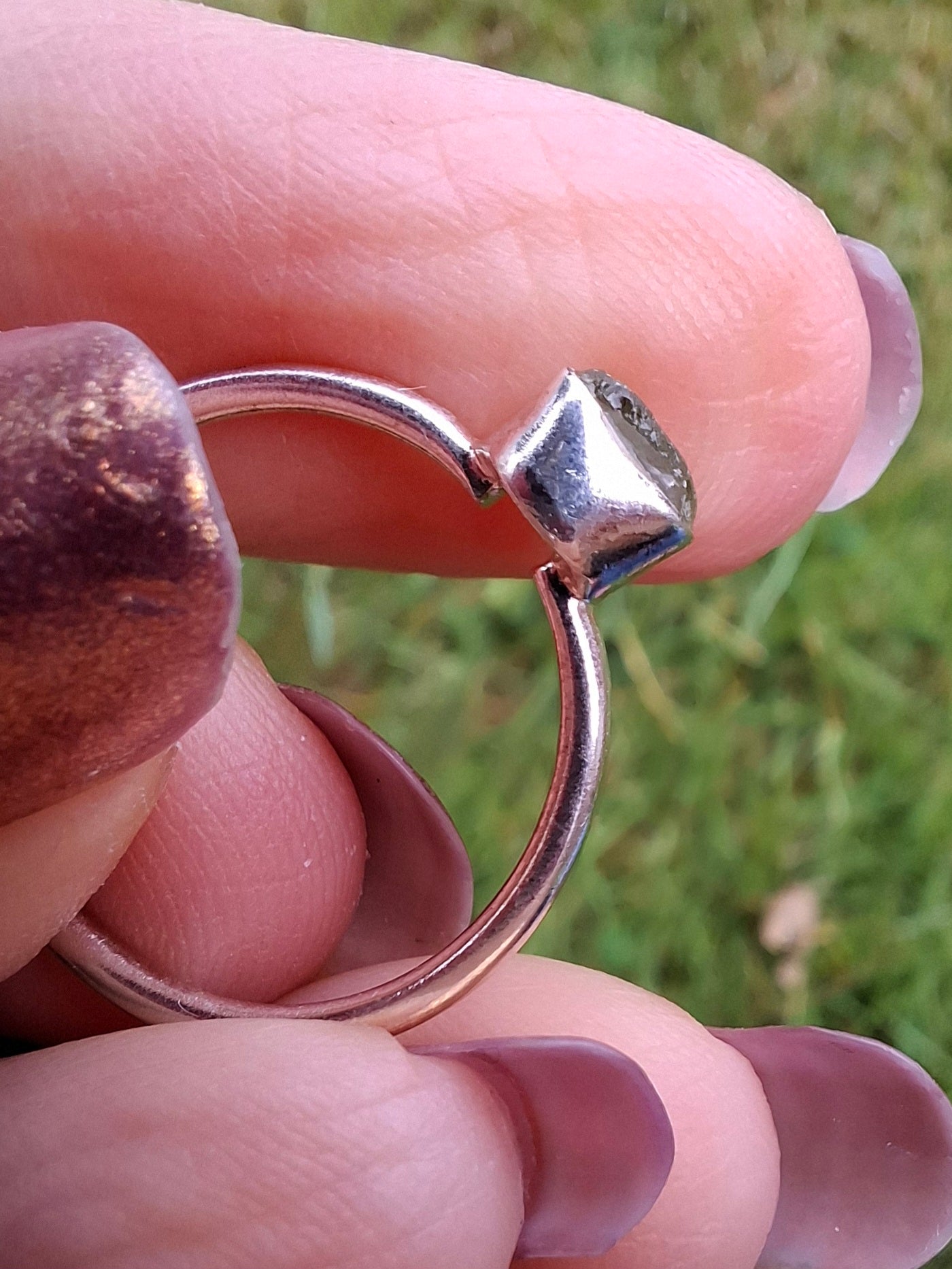 Moldavite Ring, size large M/small N, 925 Silver, Tektite (Ref: R40)