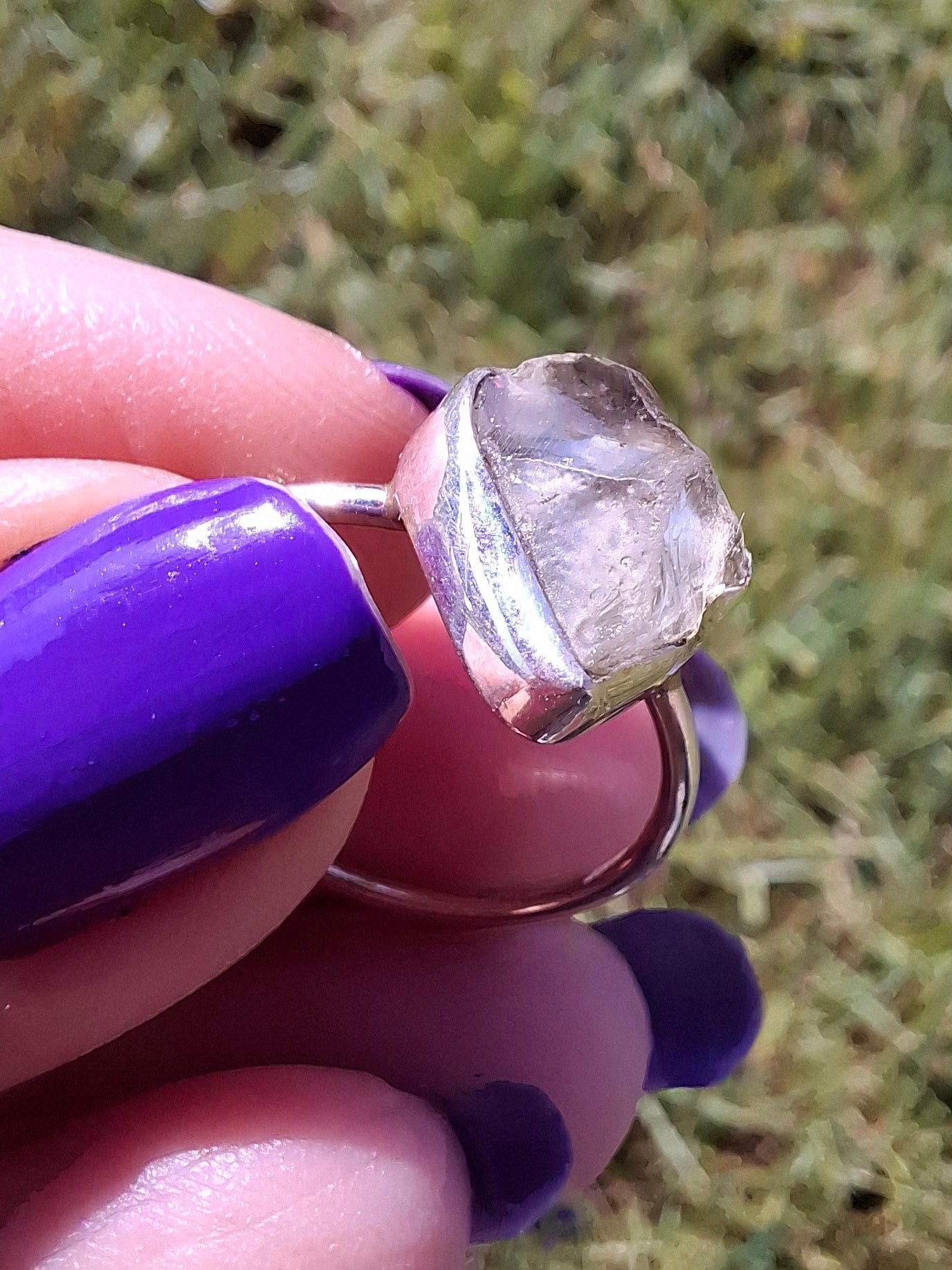 Libyan Desert Glass Ring, size large S, 925 Silver, Tektite (Ref: LR46)