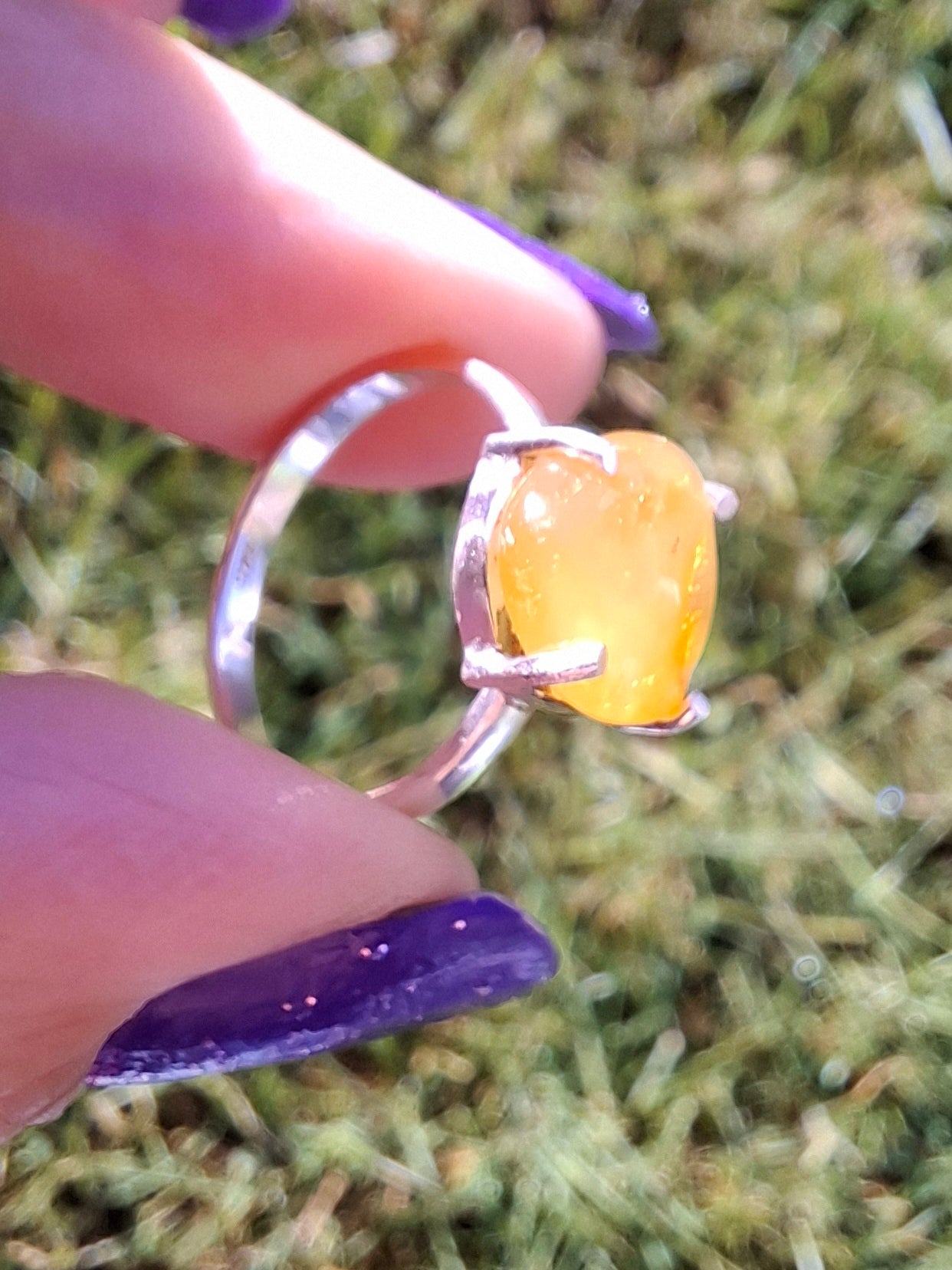 Baltic Amber Ring, size large L, 925 Silver, Fossil (Ref: AR2)