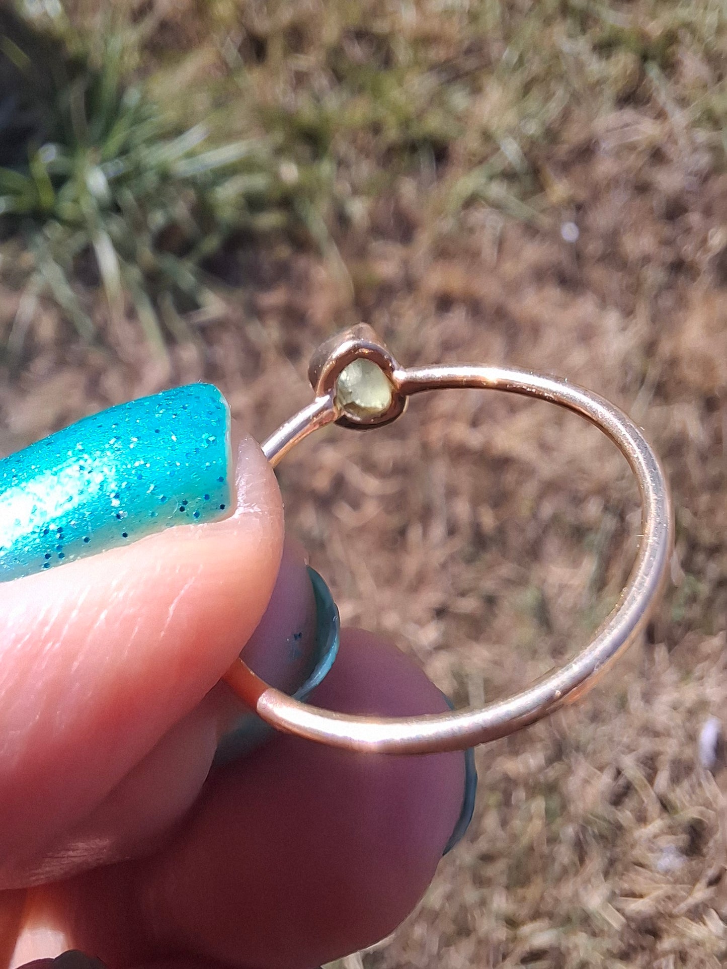 Moldavite Ring, 14K GOLD Plated, size large S / small T, Tektite (Ref: R352)