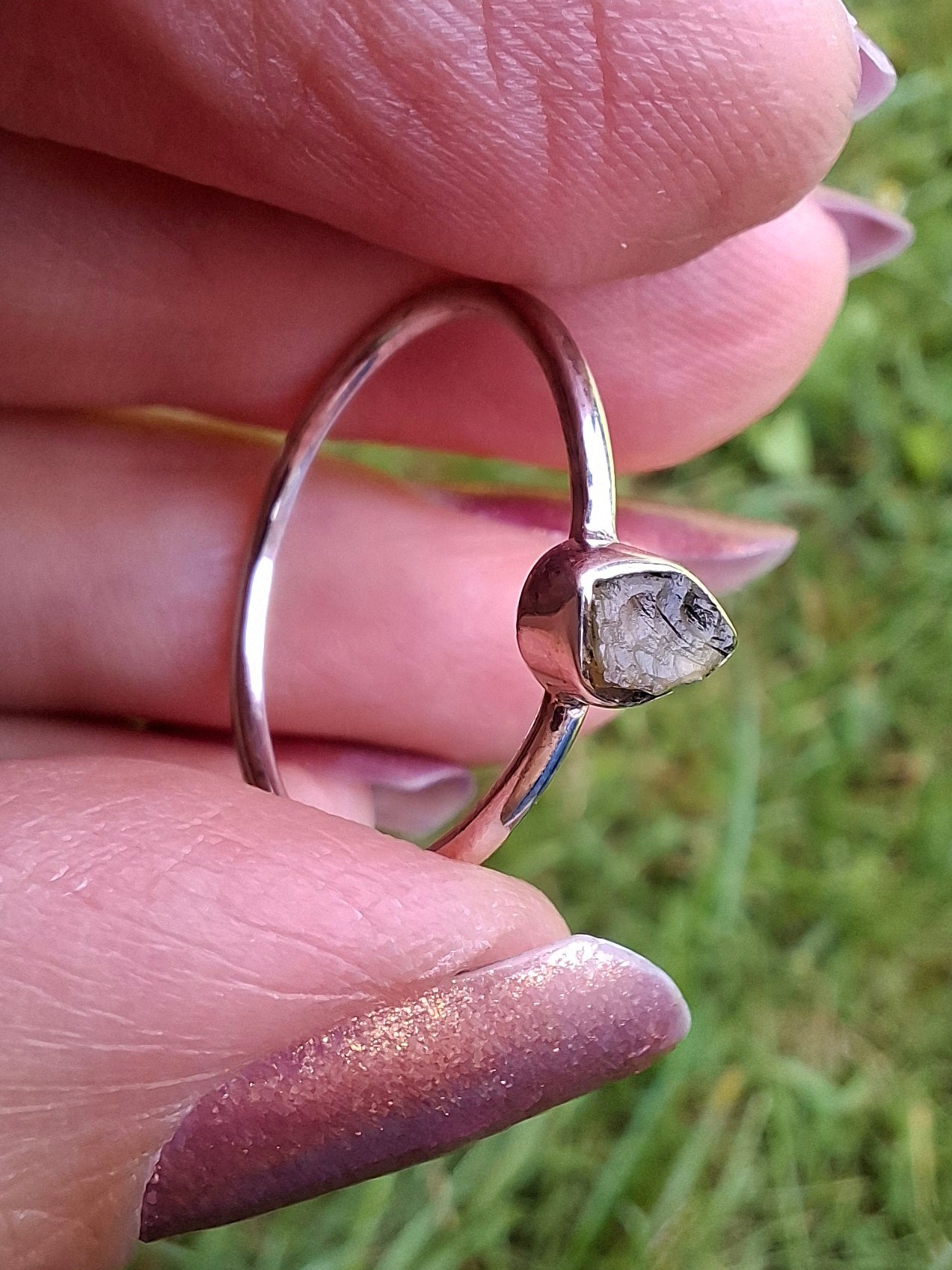 Moldavite Ring, size Q, 925 Silver, Tektite (Ref: R45)