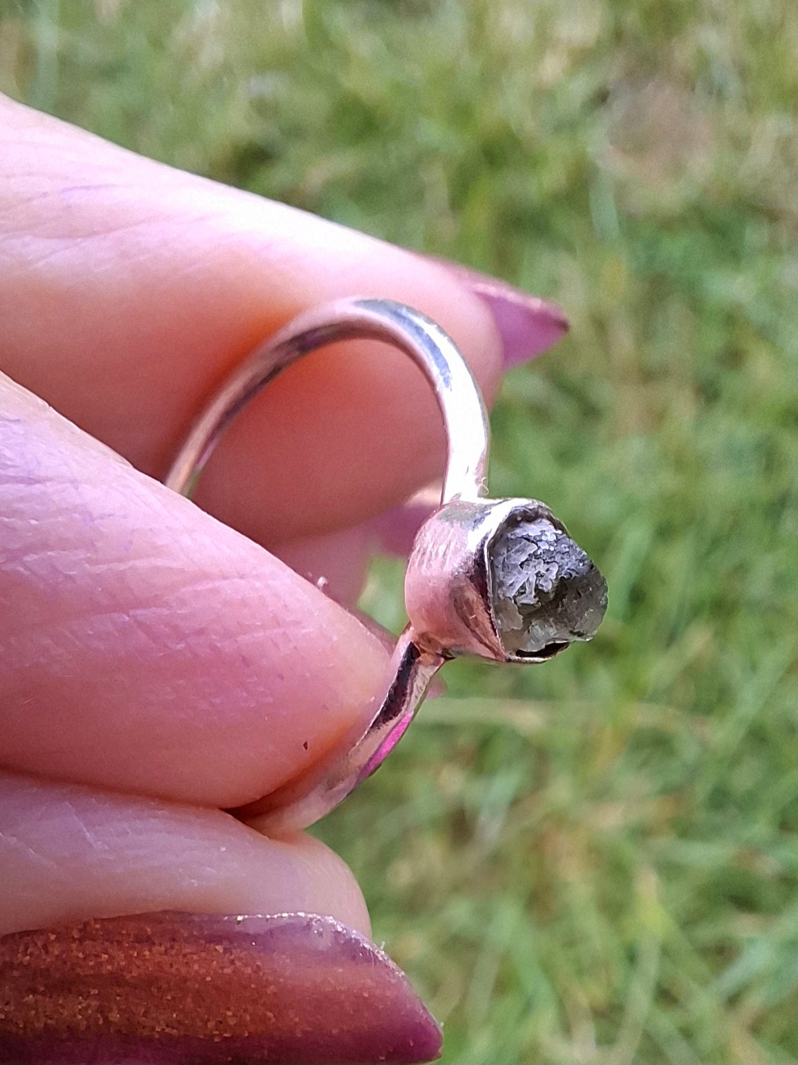 Moldavite Ring, size M, 925 Silver, Tektite (Ref: R31)