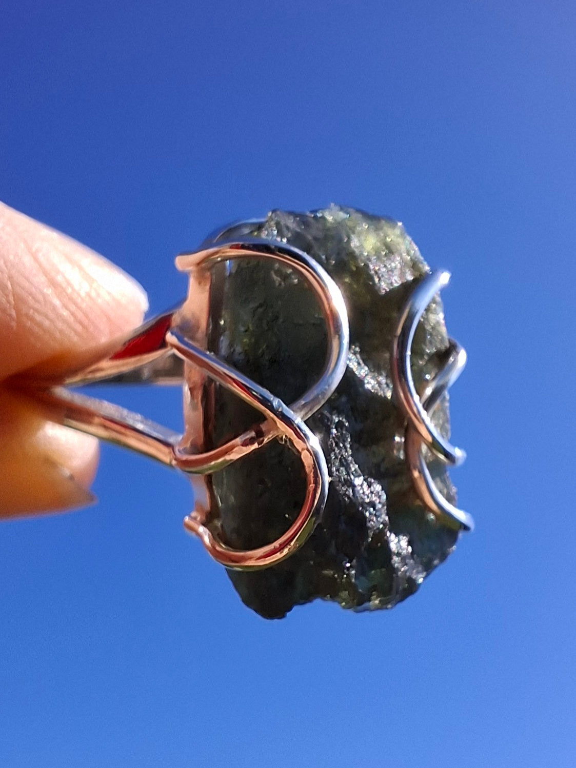 Moldavite Ring, size W, 925 silver, Tektite (Ref: R16)