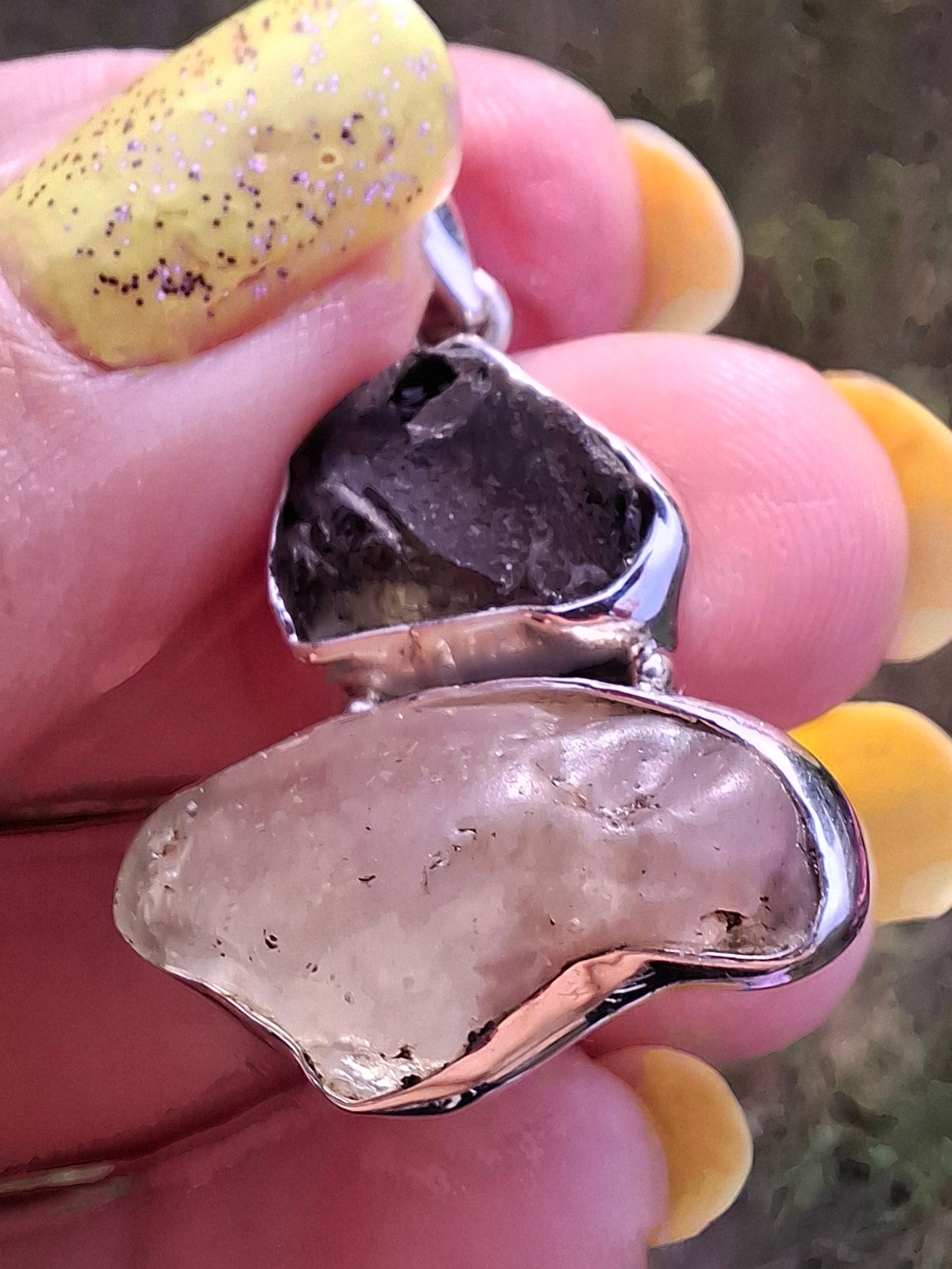 Moldavite & Libyan Desert Glass Pendant, 925 Silver, Tektite (Ref: MLP10)