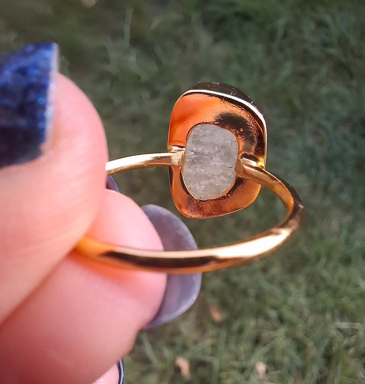 Libyan Desert Glass Ring, 14K GOLD Plated, size large O, Tektite (Ref: LR71)