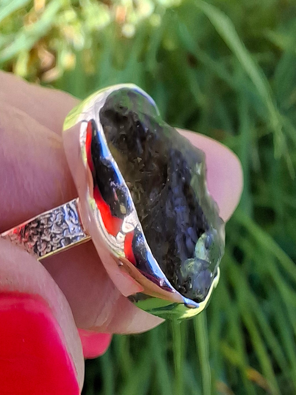 Moldavite Ring, size Y, 925 Silver, Tektite (Ref: R330)