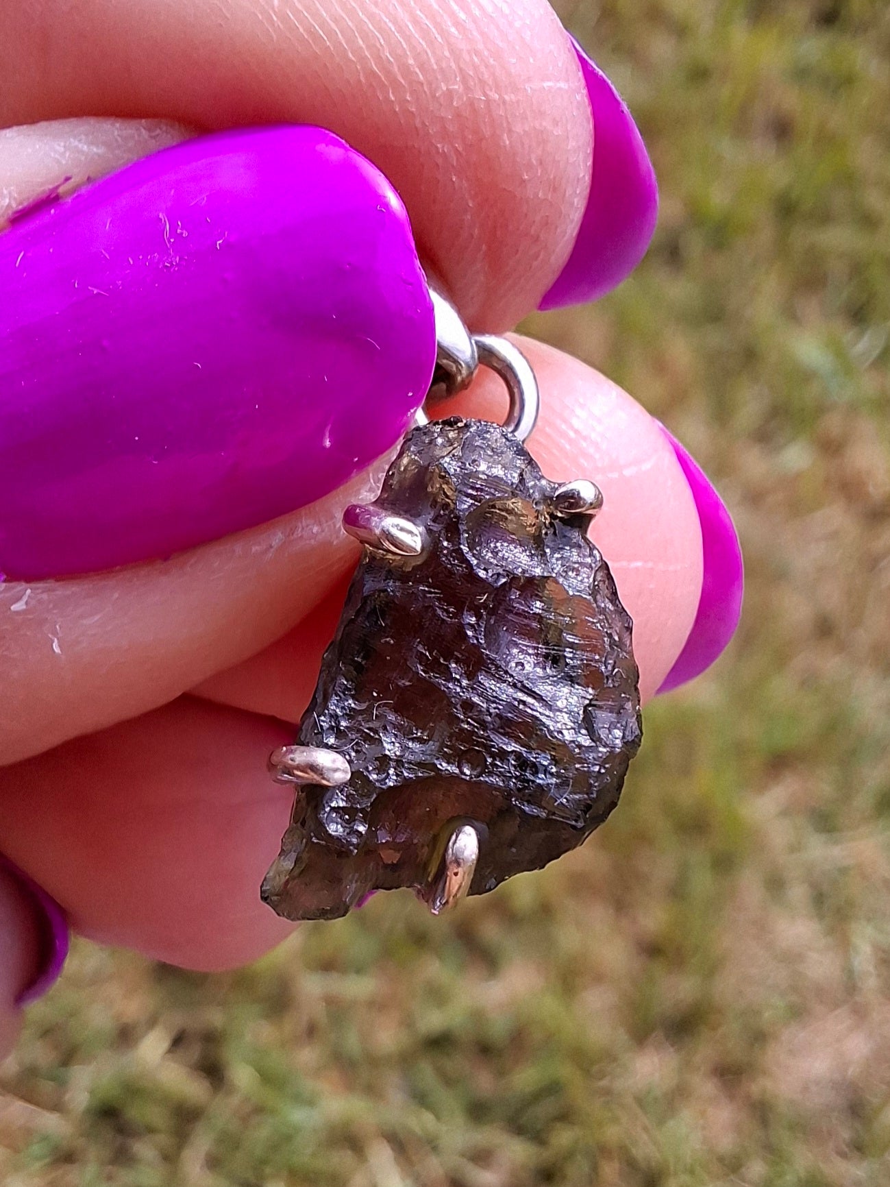 Moldavite Claw Pendant, 925 Silver, Tektite (Ref: P27)