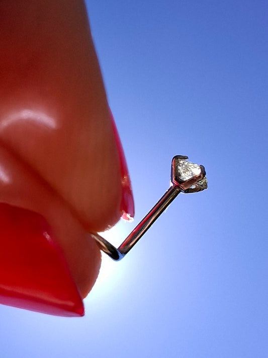Moldavite (raw) NOSE STUD, 20G, Corkscrew, Surgical Steel, Tektite (Ref: N17)