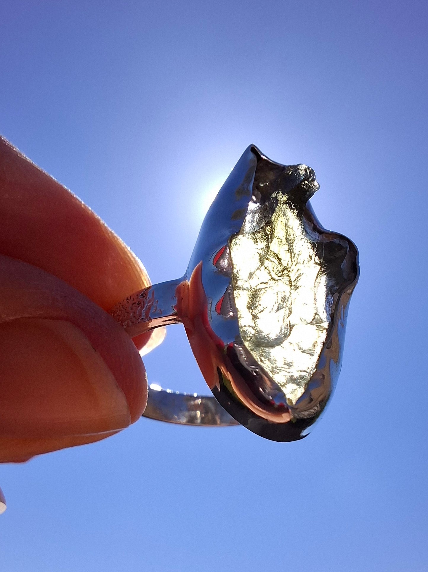Moldavite Ring, size small U, 925 silver, Tektite (Ref: R321)