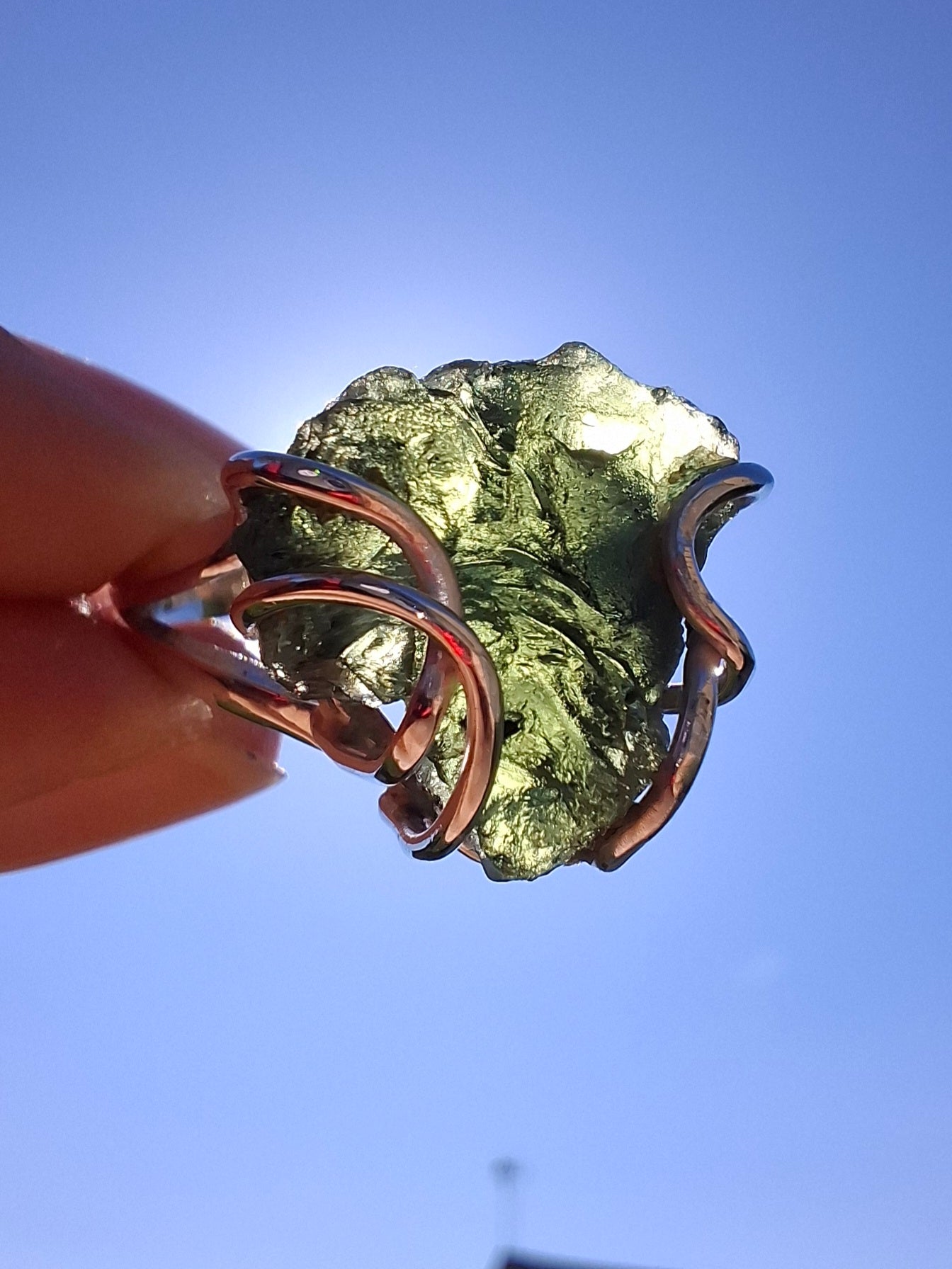 Moldavite Ring, size large L/small M, 925 Silver, Tektite (Ref: R4)