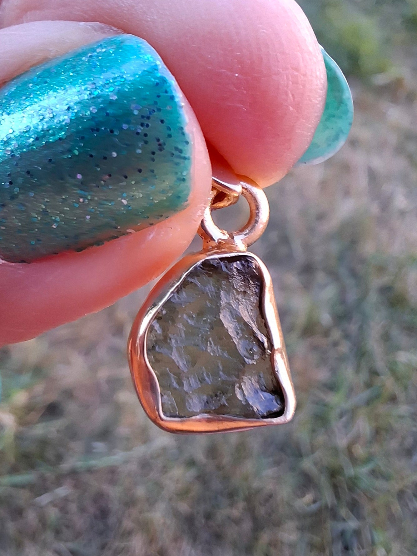 Moldavite Pendant, 14K GOLD Plated, Tektite (Ref: P448)