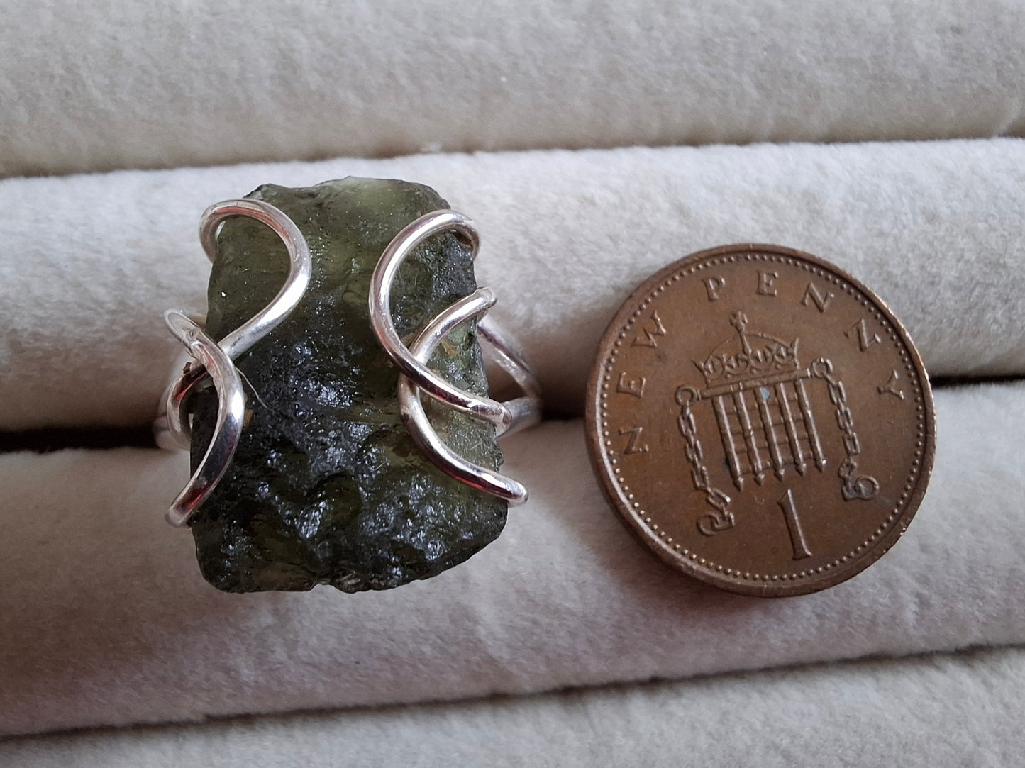 Moldavite Ring, size W, 925 silver, Tektite (Ref: R16)