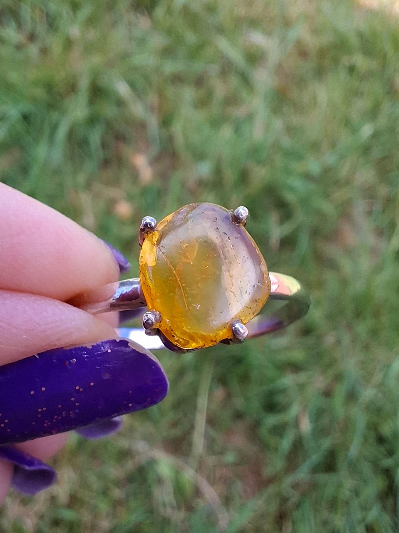 Baltic Amber Ring, size large X, 925 Silver, Fossil (Ref: AR33)
