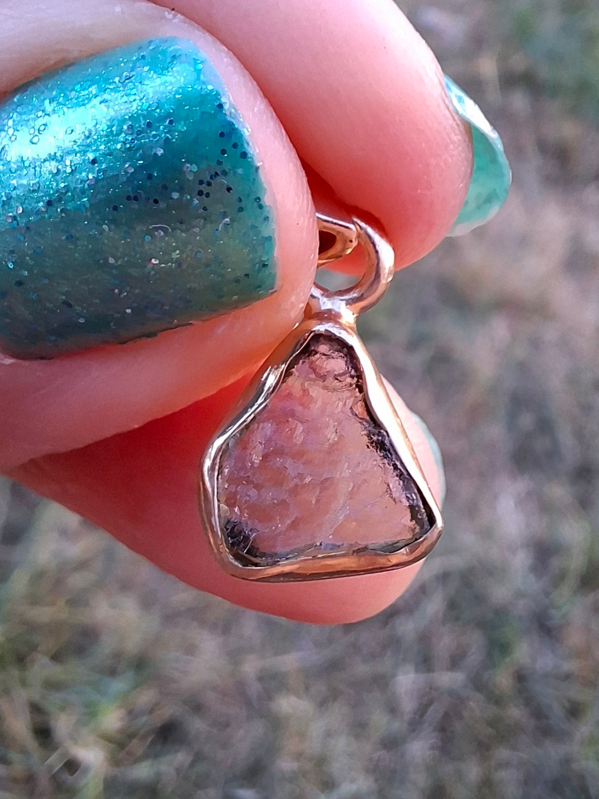 Moldavite Pendant, 14K GOLD Plated, Tektite (Ref: P452)