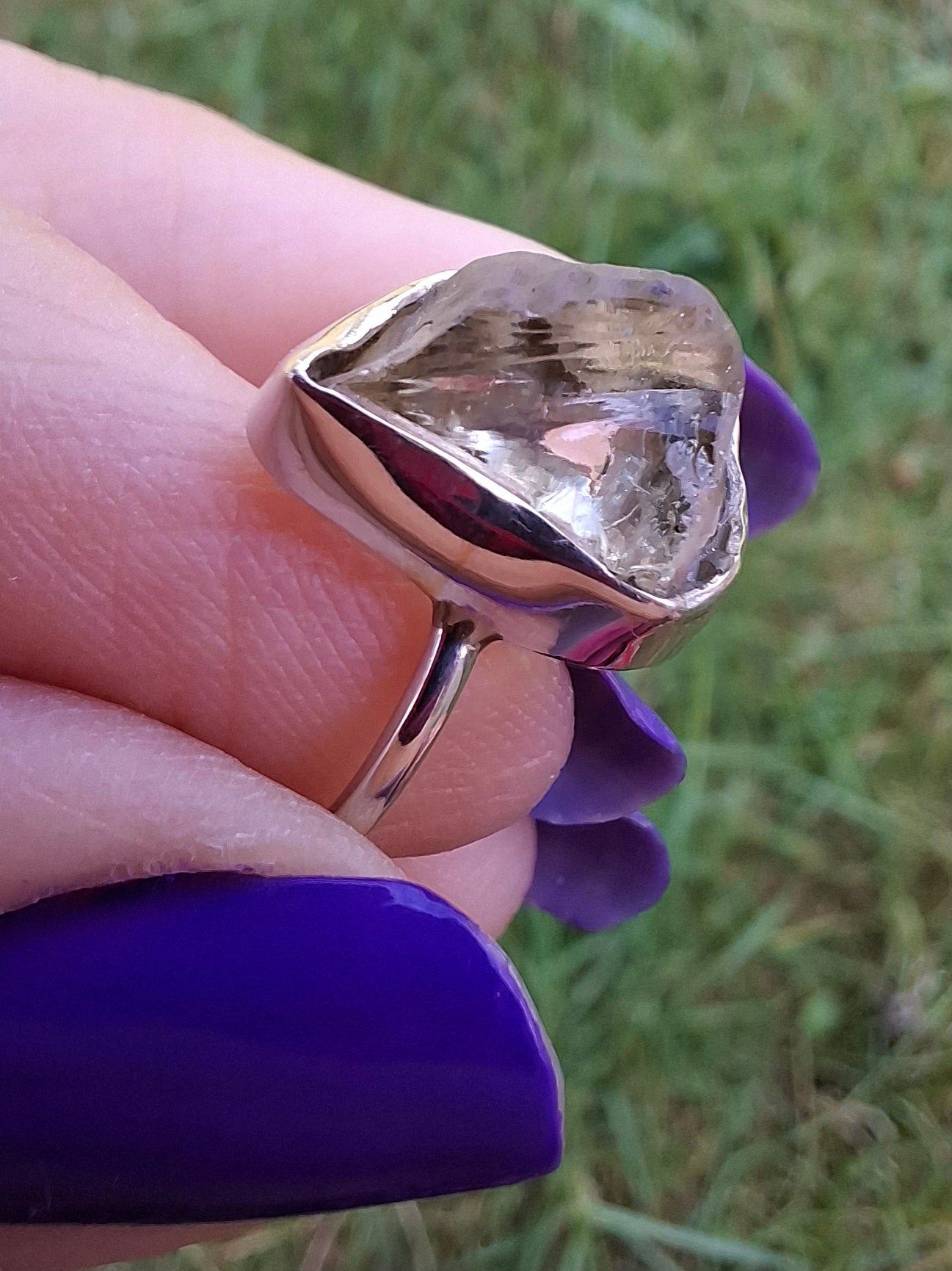 Libyan Desert Glass Ring, size large K, 925 Silver, Tektite (Ref: LR13)
