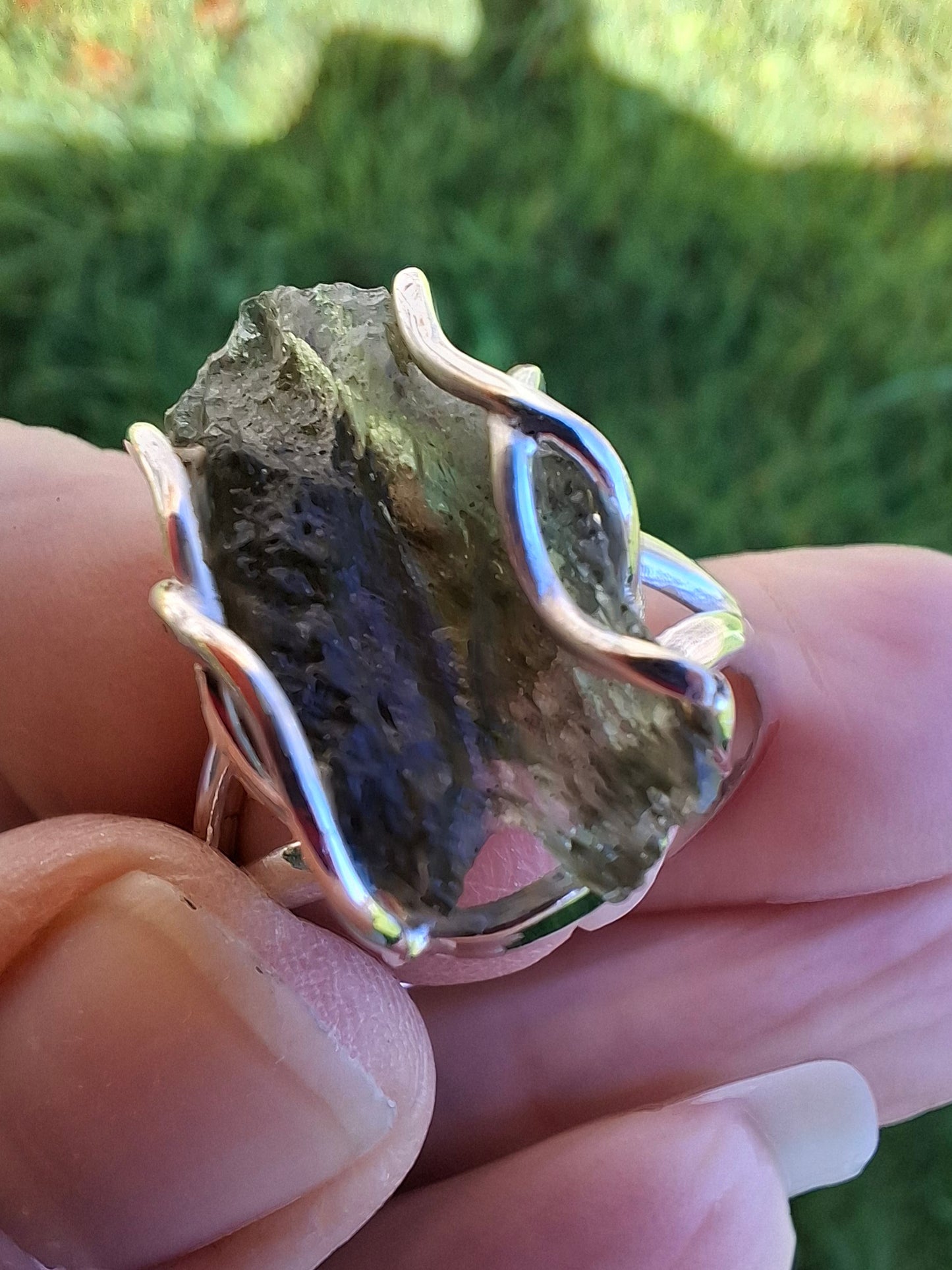 Moldavite Ring, size U, 925 Silver (Ref: R13)