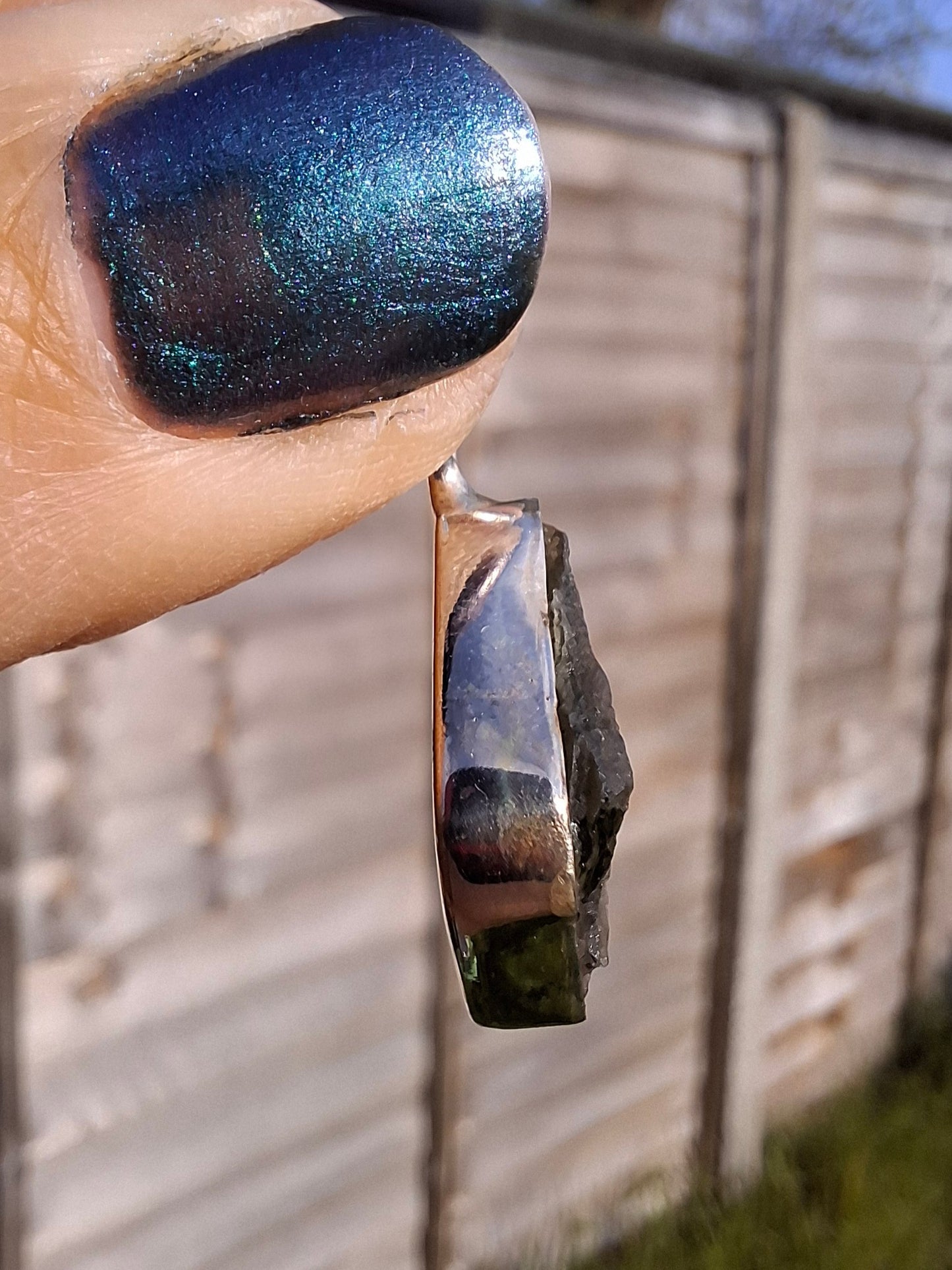 Moldavite Pendant, 925 Silver, Tektite (Ref: P8)