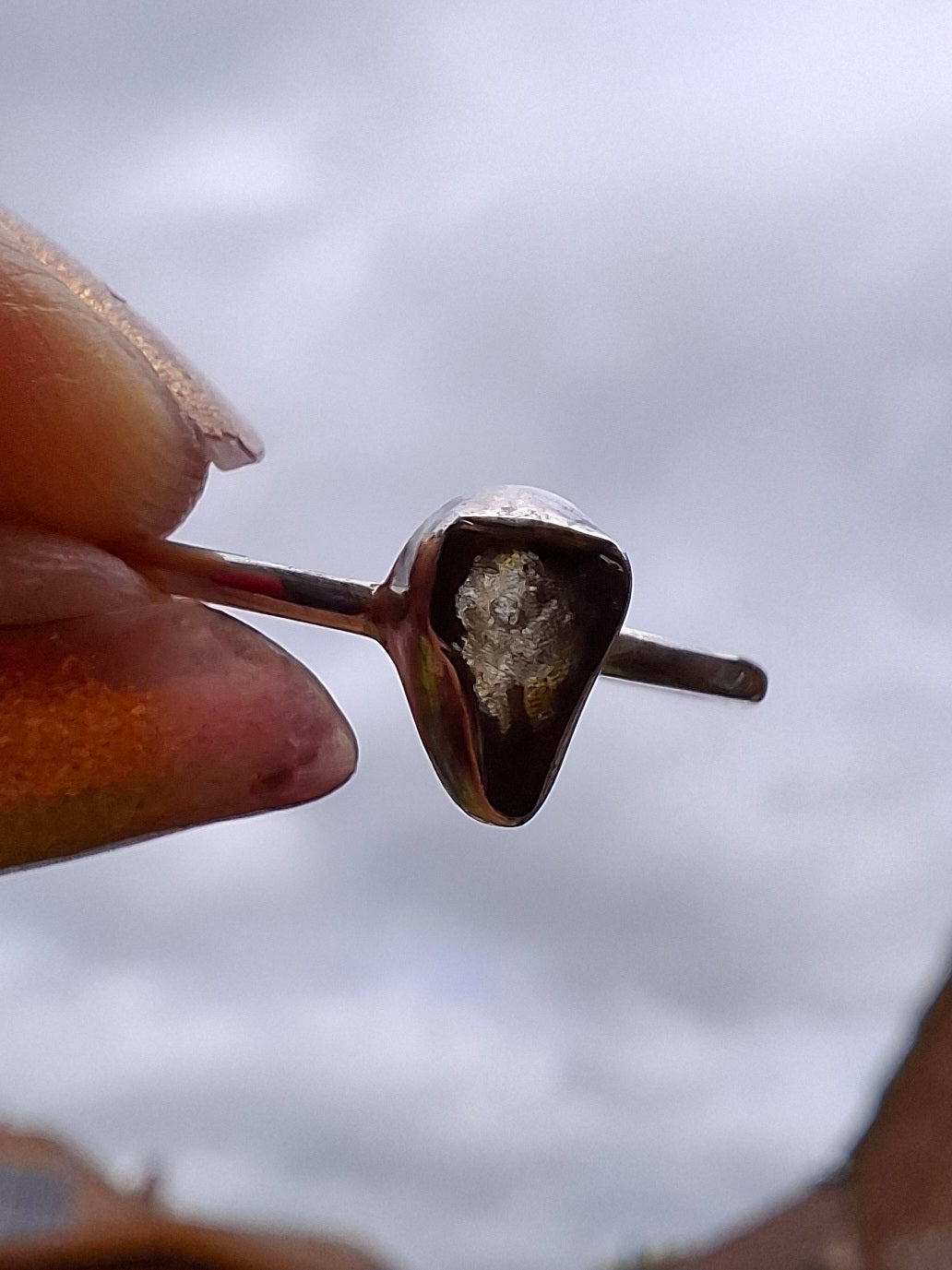 Moldavite Ring, size Q, 925 Silver, Tektite (Ref: R46)