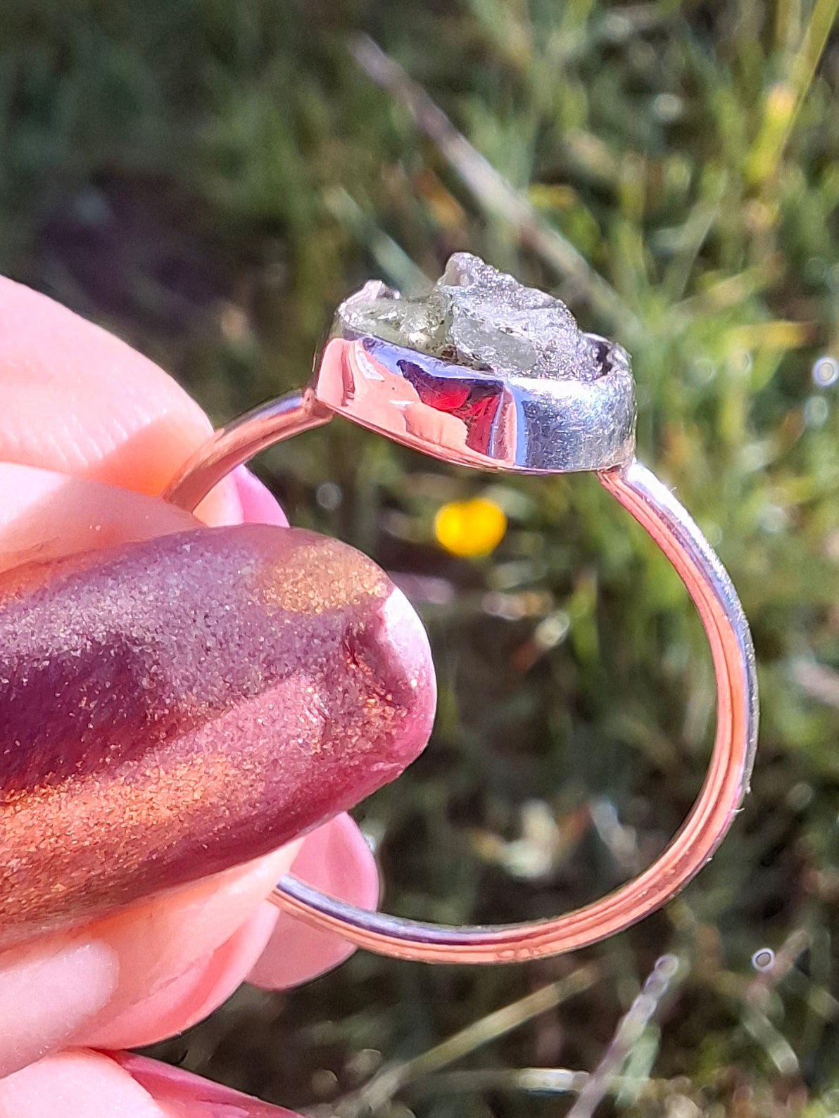 Moldavite Ring, size small U, 925 Silver, Tektite (Ref: R29)