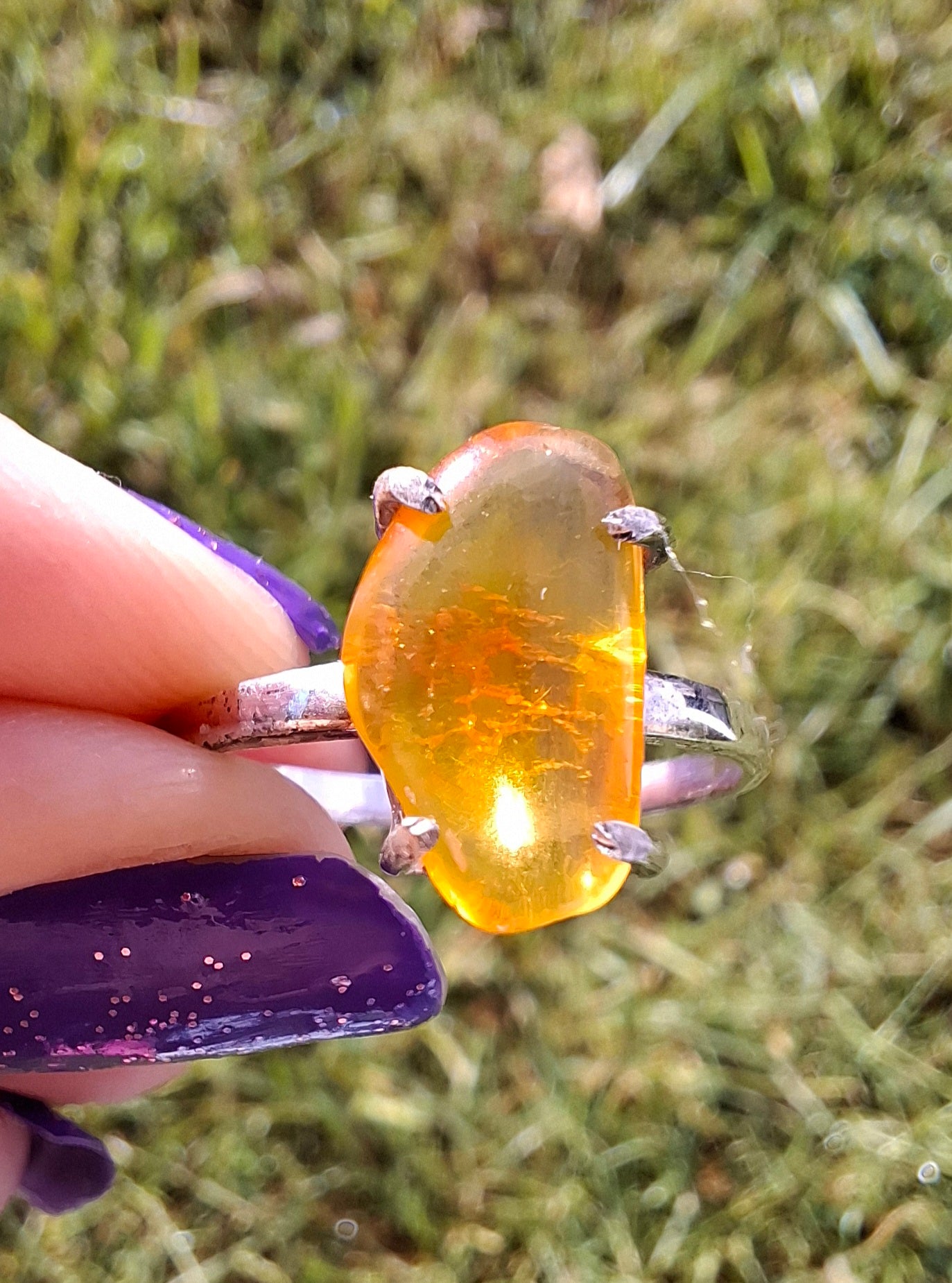 Baltic Amber Ring, size large T, 925 Silver, Fossil (Ref: AR18)