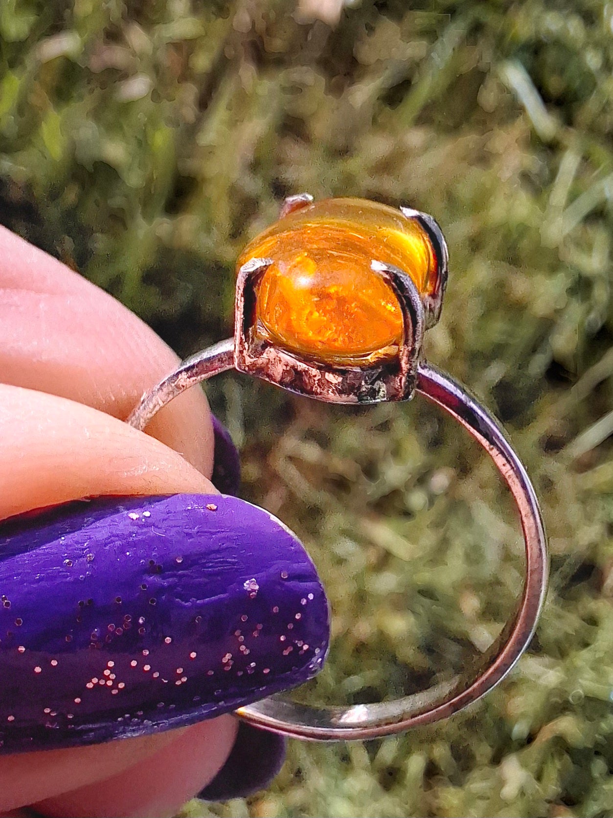 Baltic Amber Ring, size large T, 925 Silver, Fossil (Ref: AR18)