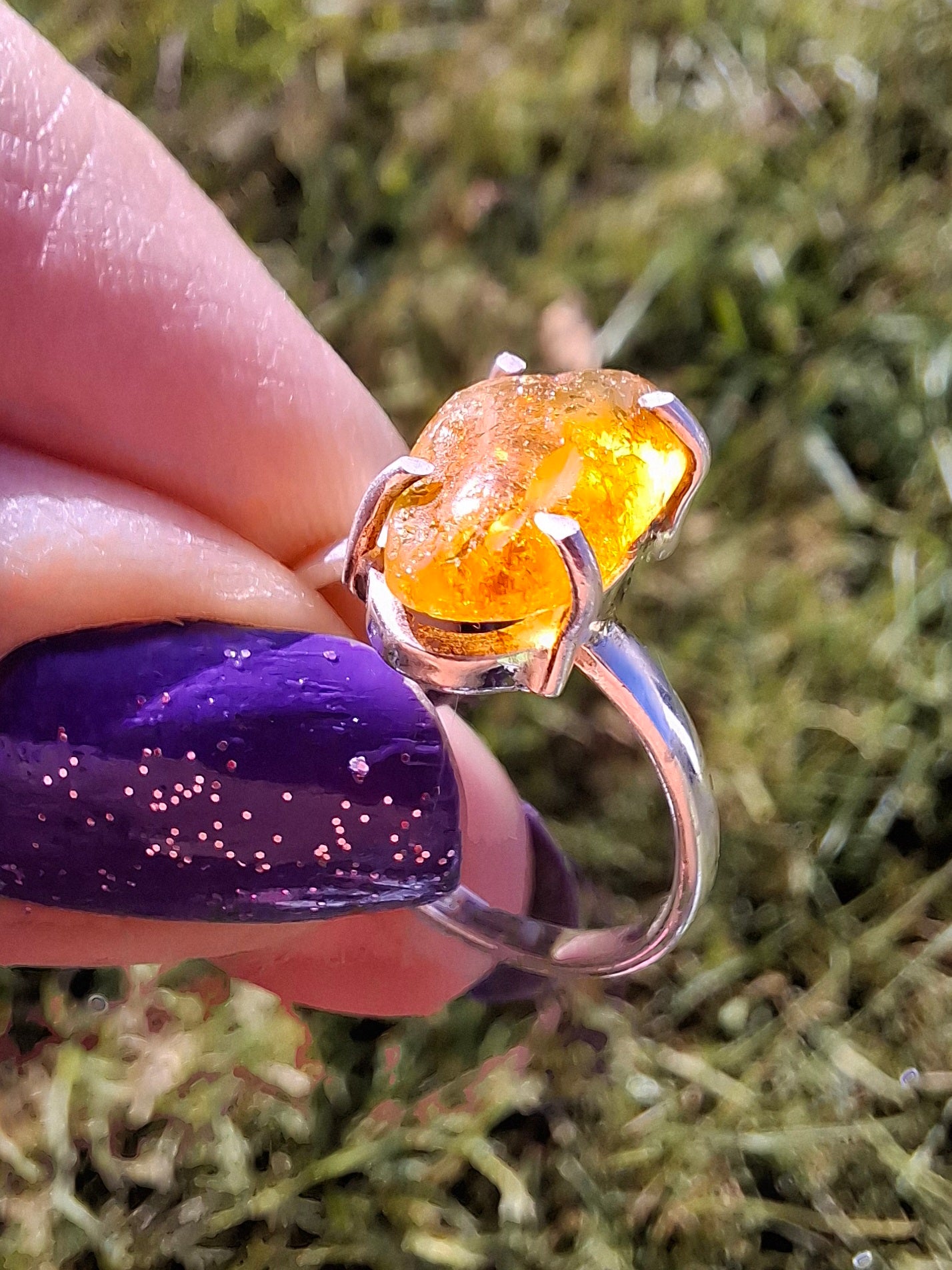 Baltic Amber Ring, size large L/small M, 925 Silver, Fossil (Ref: AR4)