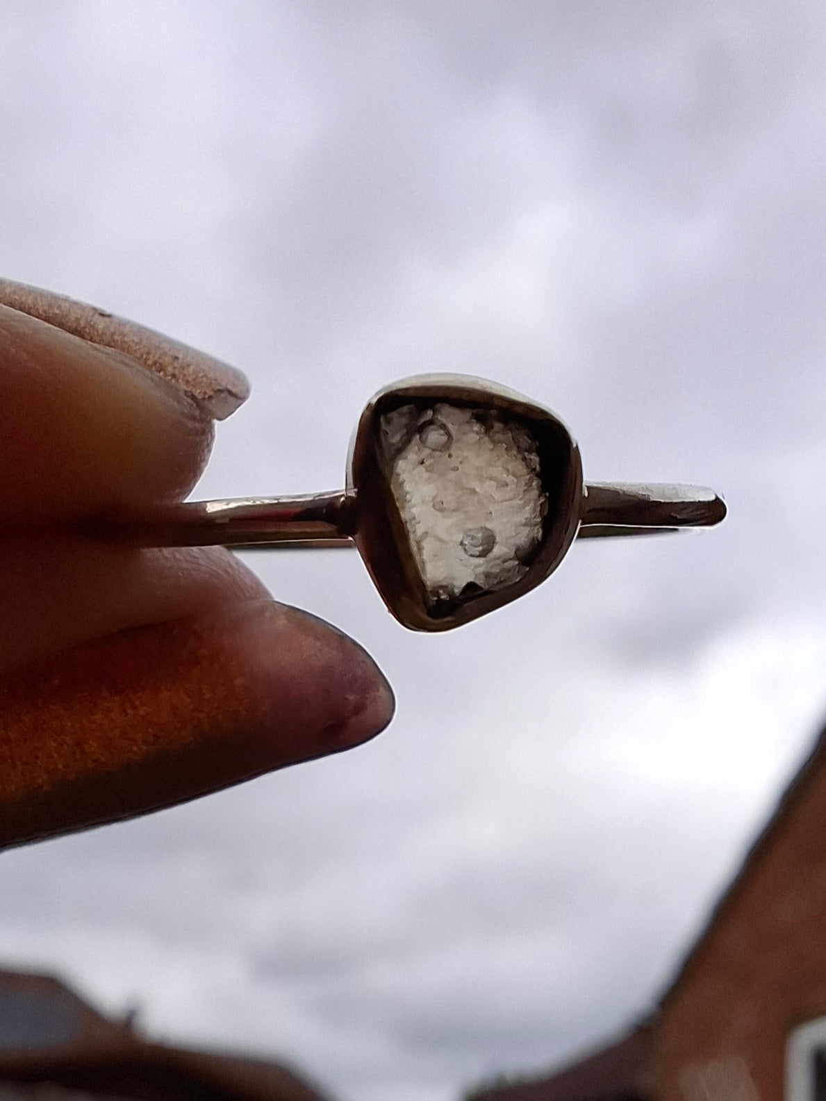 Moldavite Ring, size small S, 925 Silver, Tektite (Ref: R68)