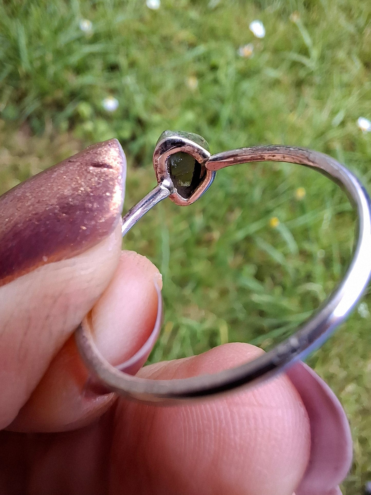 Moldavite Ring, size large T, 925 Silver, Tektite (Ref: R70)
