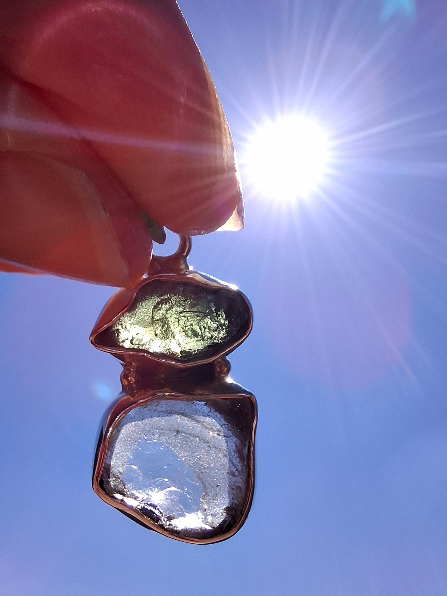 Moldavite & Libyan Desert Glass Pendant, 925 Silver, Tektite (Ref: MLP13)