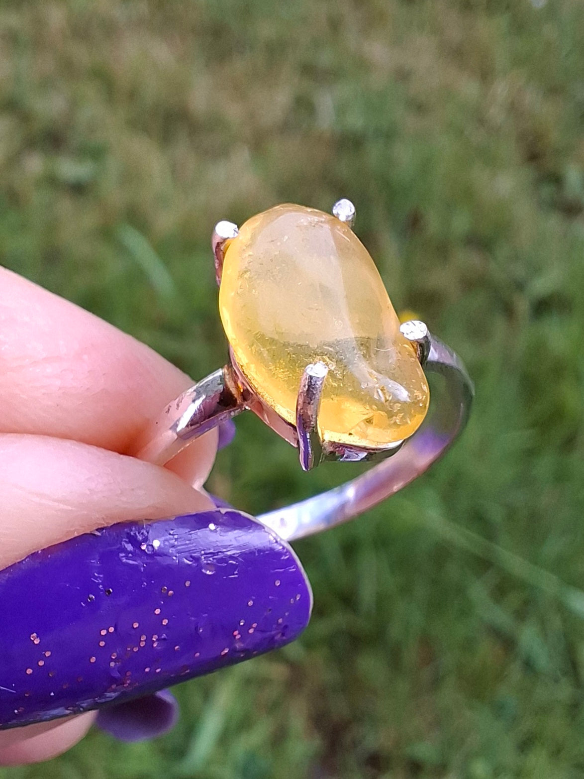 Baltic Amber Ring, size large Q, 925 Silver, Fossil (Ref: AR13)