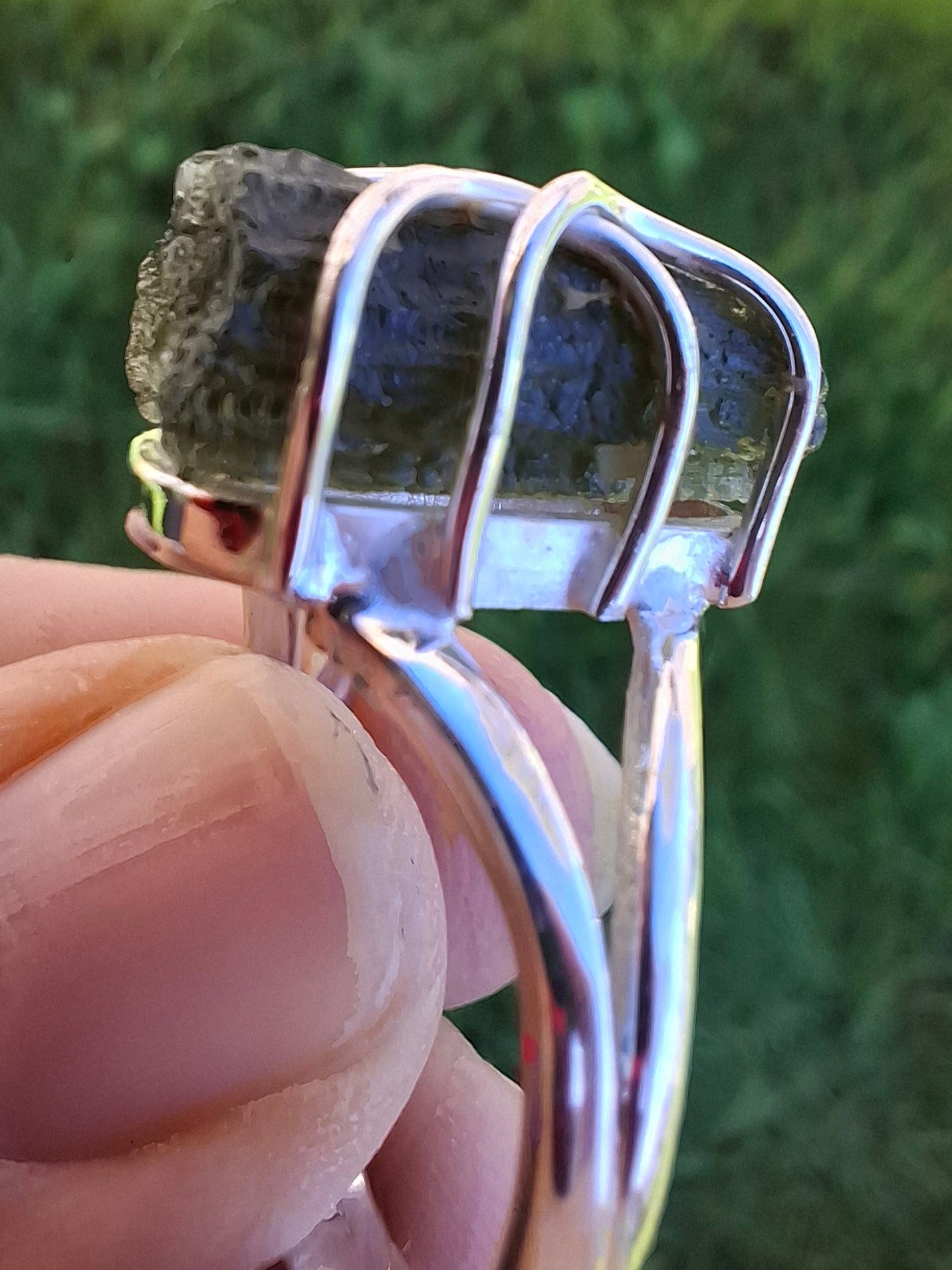 Moldavite Ring, size W, 925 Silver, Tektite (Ref: R15)