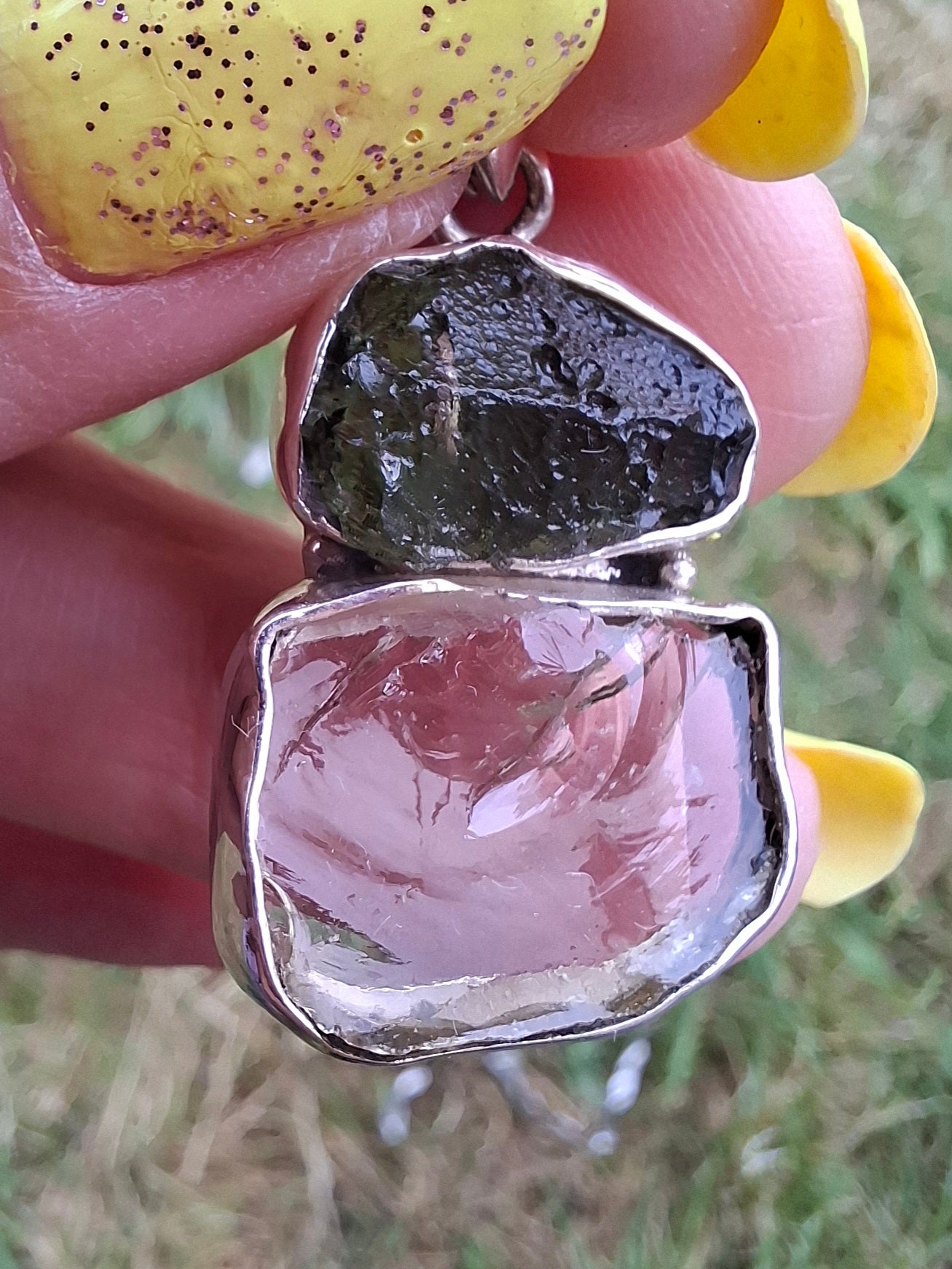Moldavite & Libyan Desert Glass Pendant, 925 Silver, Tektite (Ref: MLP14)