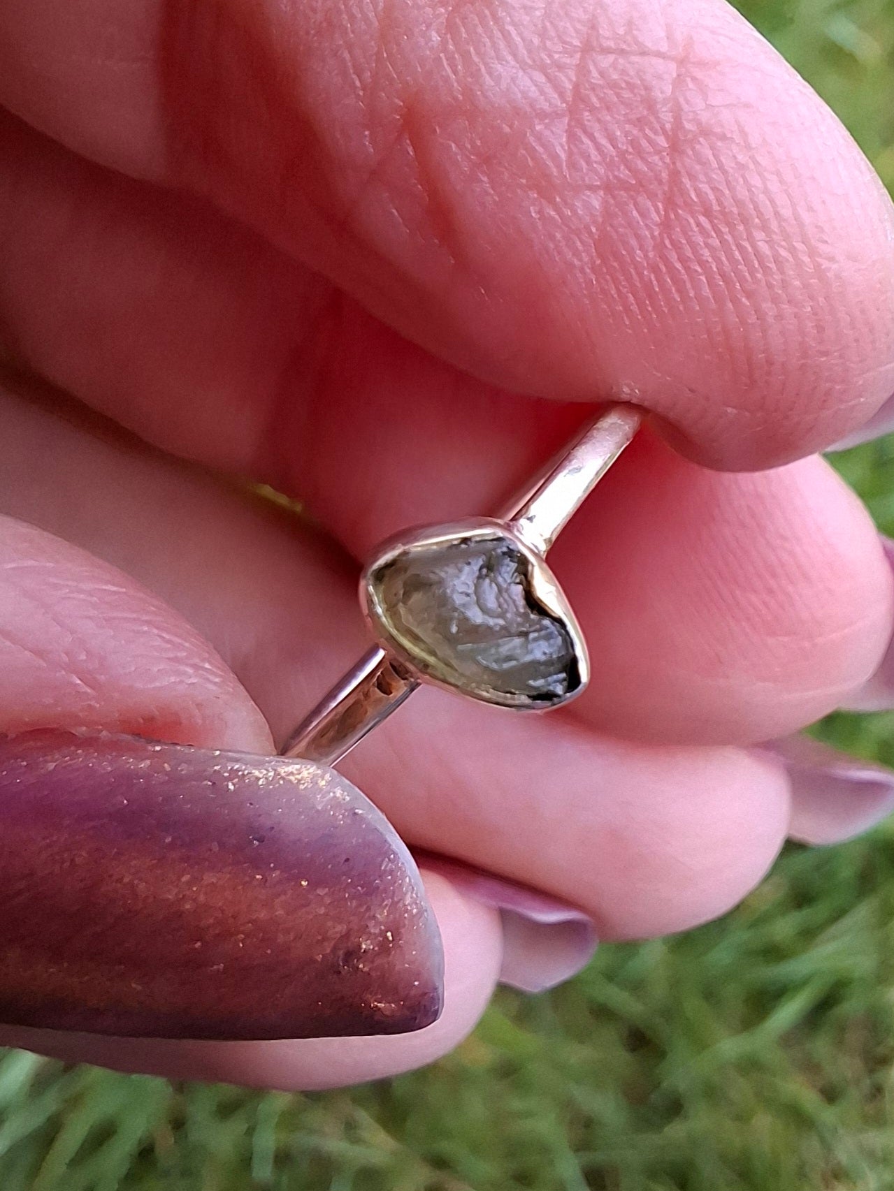 Moldavite Ring, size large M, 925 Silver, Tektite (Ref: R51)