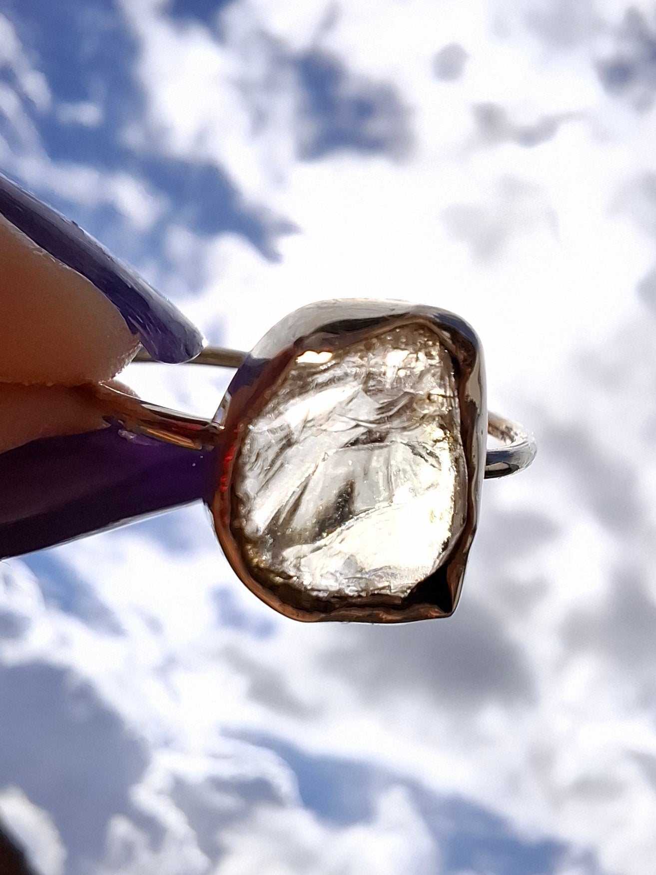 Libyan Desert Glass Ring, size large V, 925 Silver, Tektite (Ref: LR60)