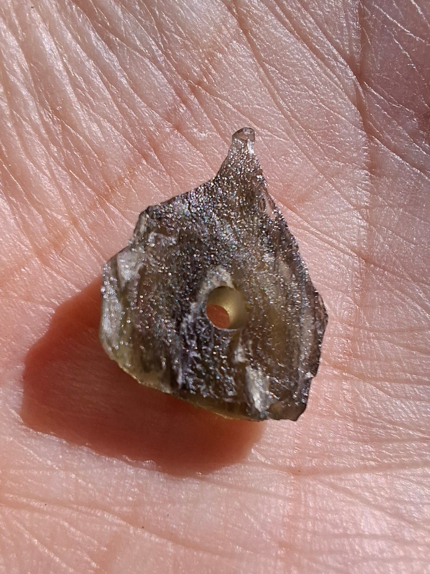DRILLED, Moldavite Piece, 1.07g, Tektite (Ref: D15)