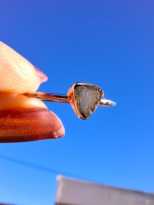 Moldavite Ring, size large R/small S, 925 Silver, Tektite (Ref: R67)