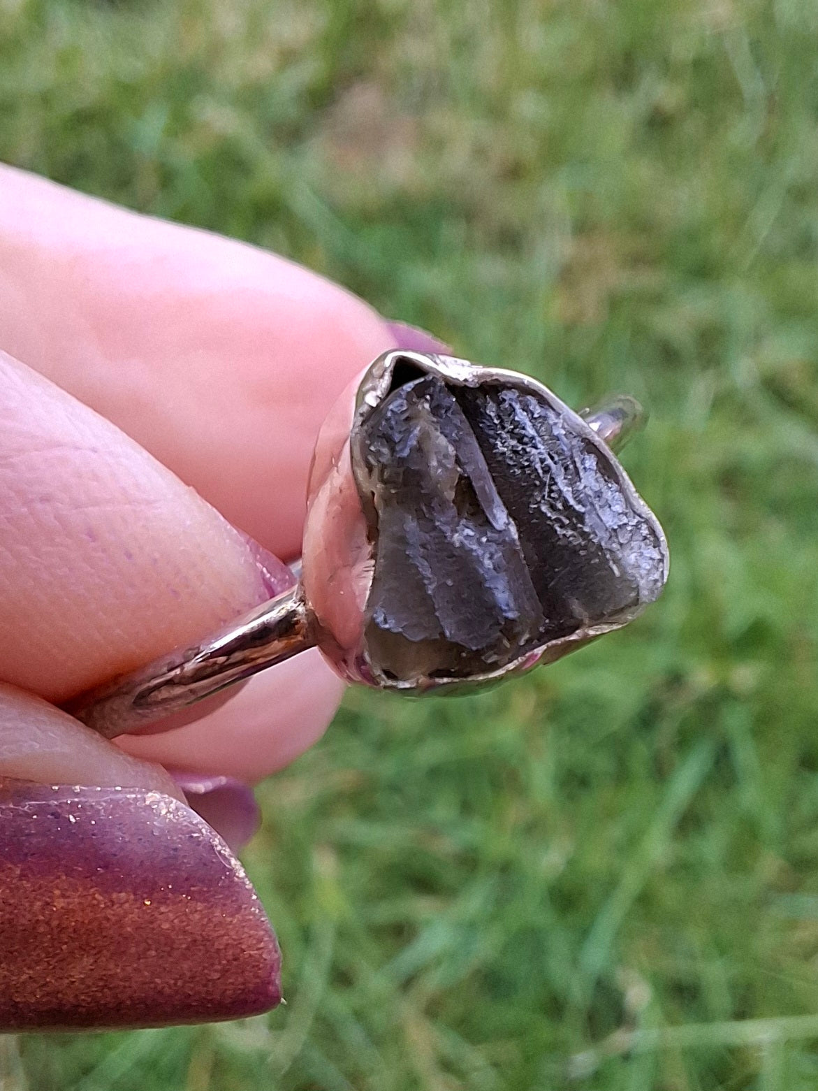 Moldavite Ring, size small X, 925 Silver, Tektite (Ref: R33)