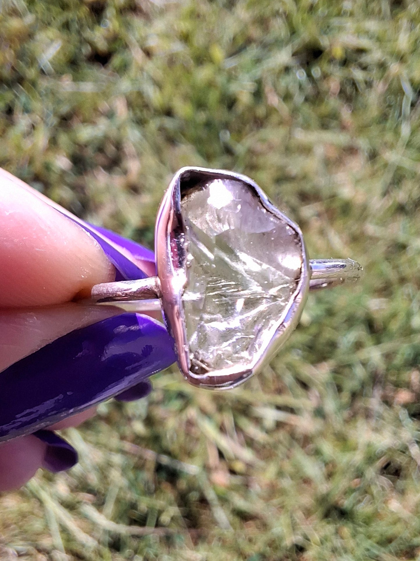 Libyan Desert Glass Ring, size large W, 925 Silver, Tektite (Ref: LR63)