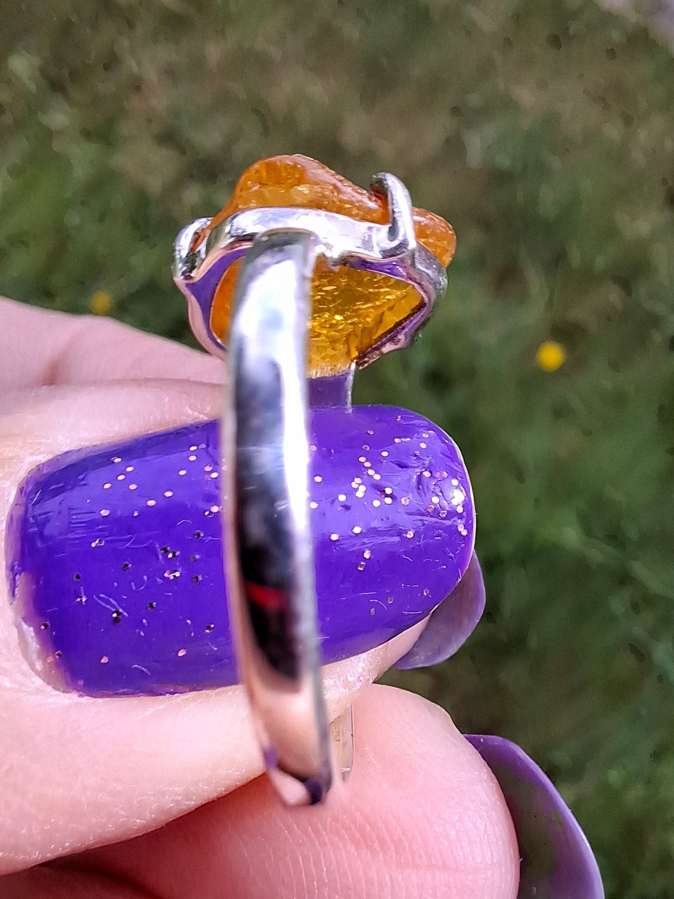 Baltic Amber Ring, size large R, 925 Silver, Fossil (Ref: AR16)