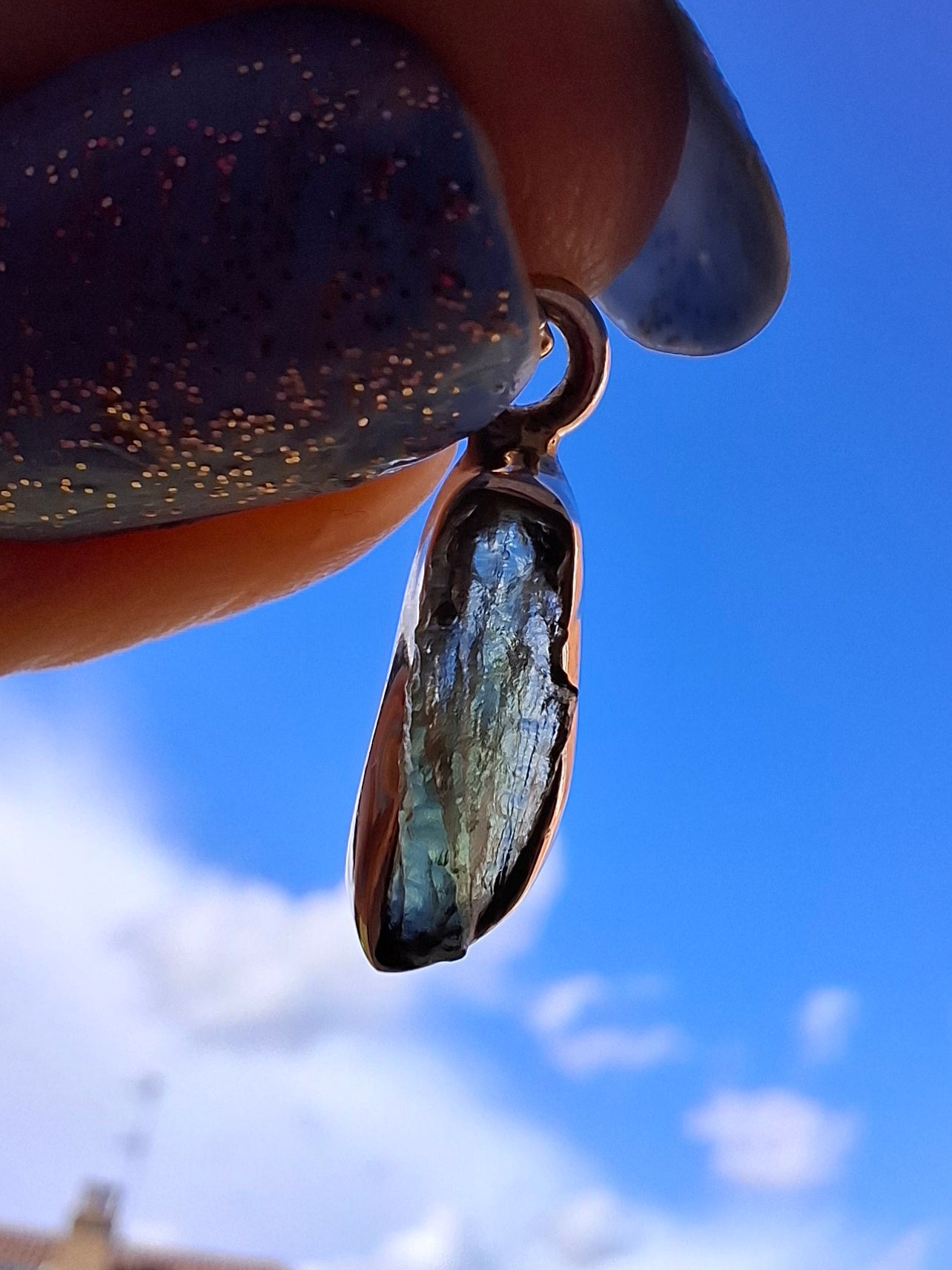 Moldavite Pendant, 925 Silver, Tektite (Ref: P82)