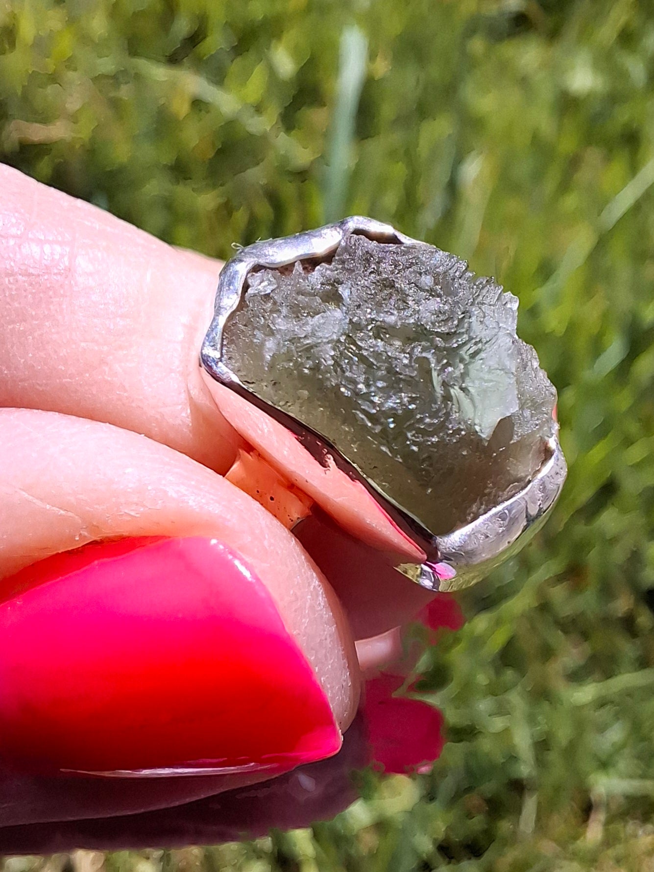 Modavite Ring, size J, 925 Silver, Tektite (Ref: R297)