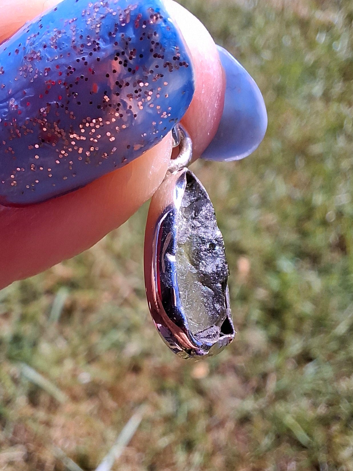Moldavite Pendant, 925 Silver, Tektite (Ref: P95)