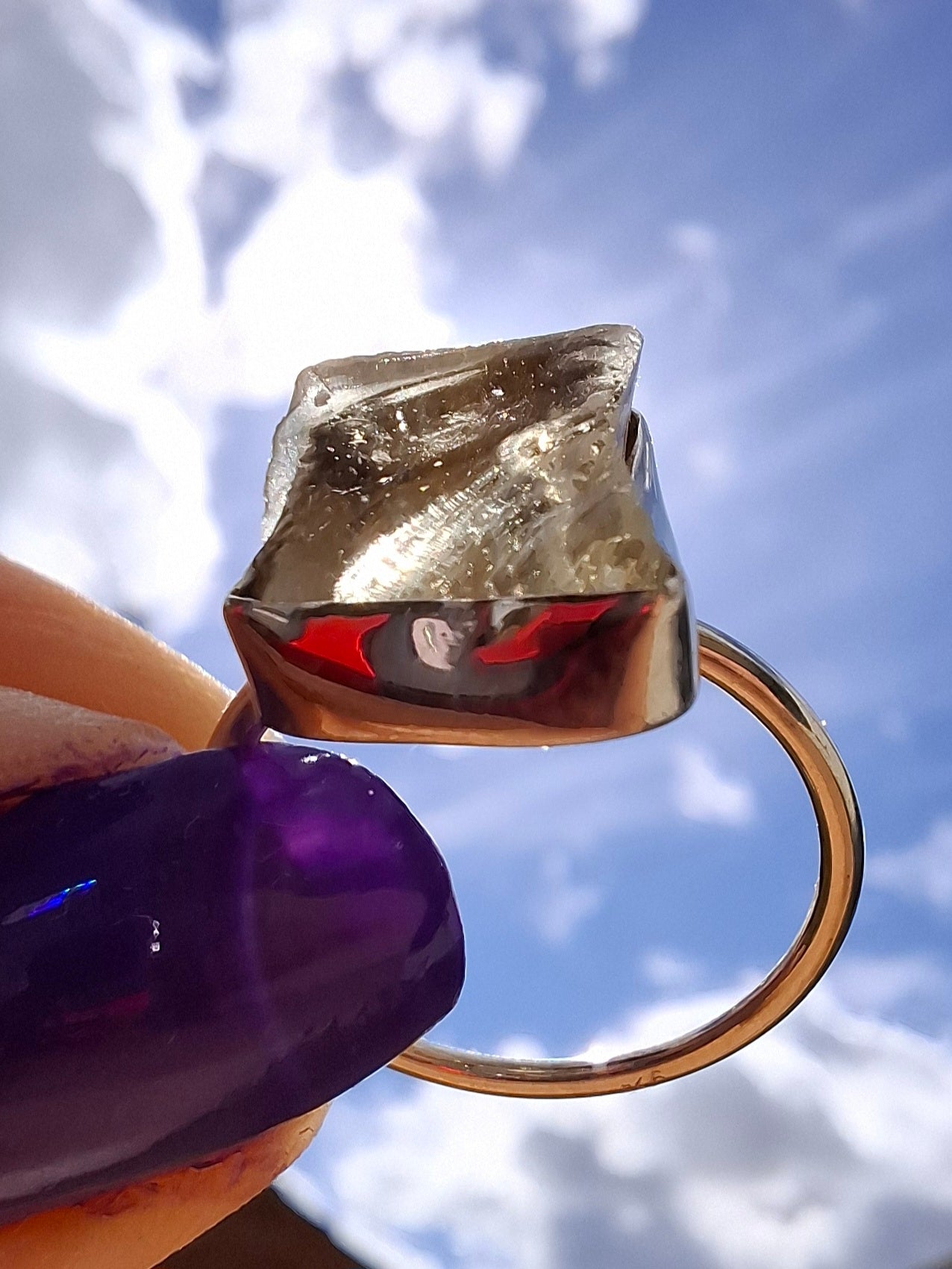 Libyan Desert Glass Ring, size P, 925 Silver, Tektite (Ref: LR26)