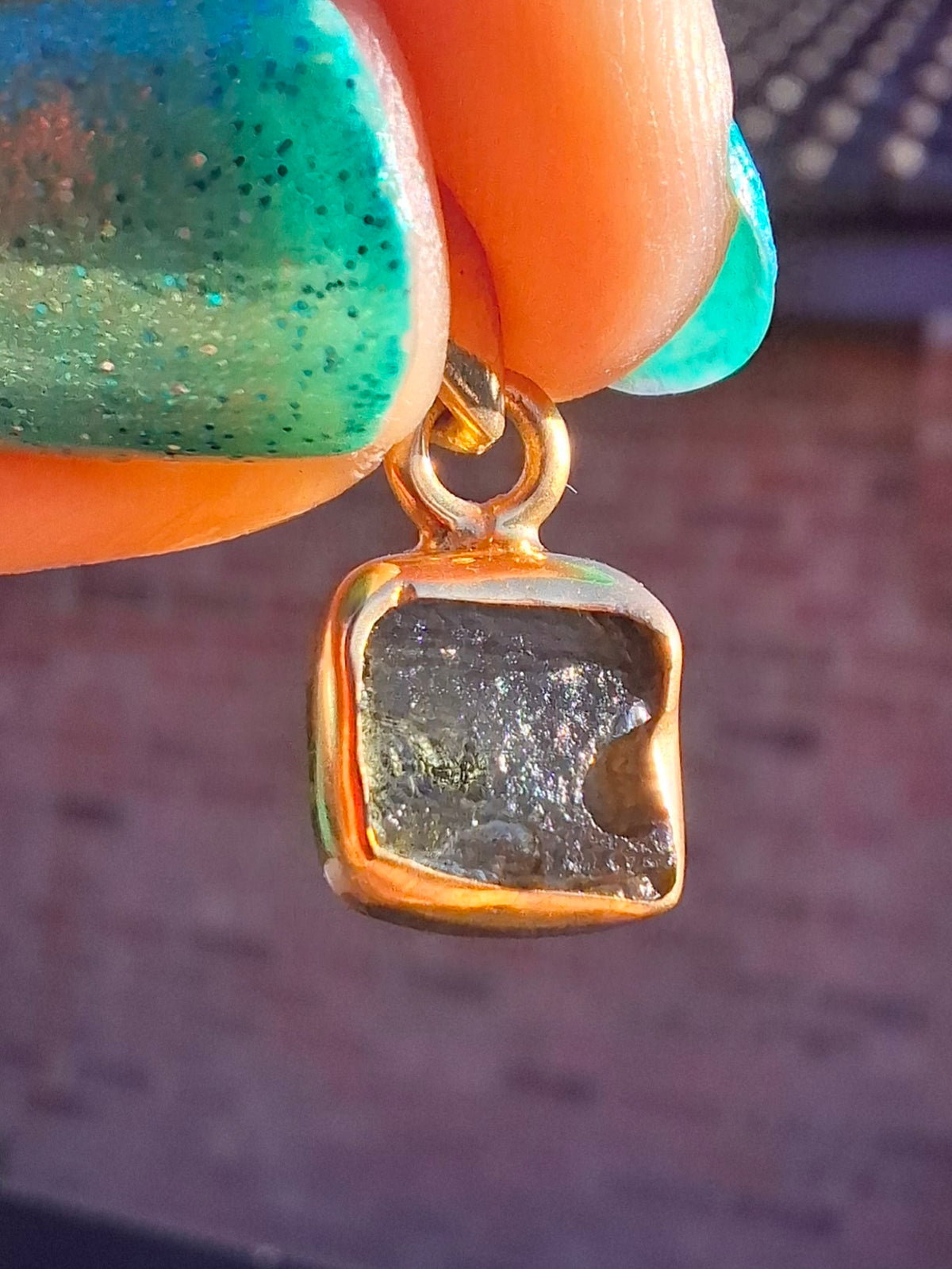 Moldavite Pendant, 14K GOLD Plated, Tektite (Ref: P453)