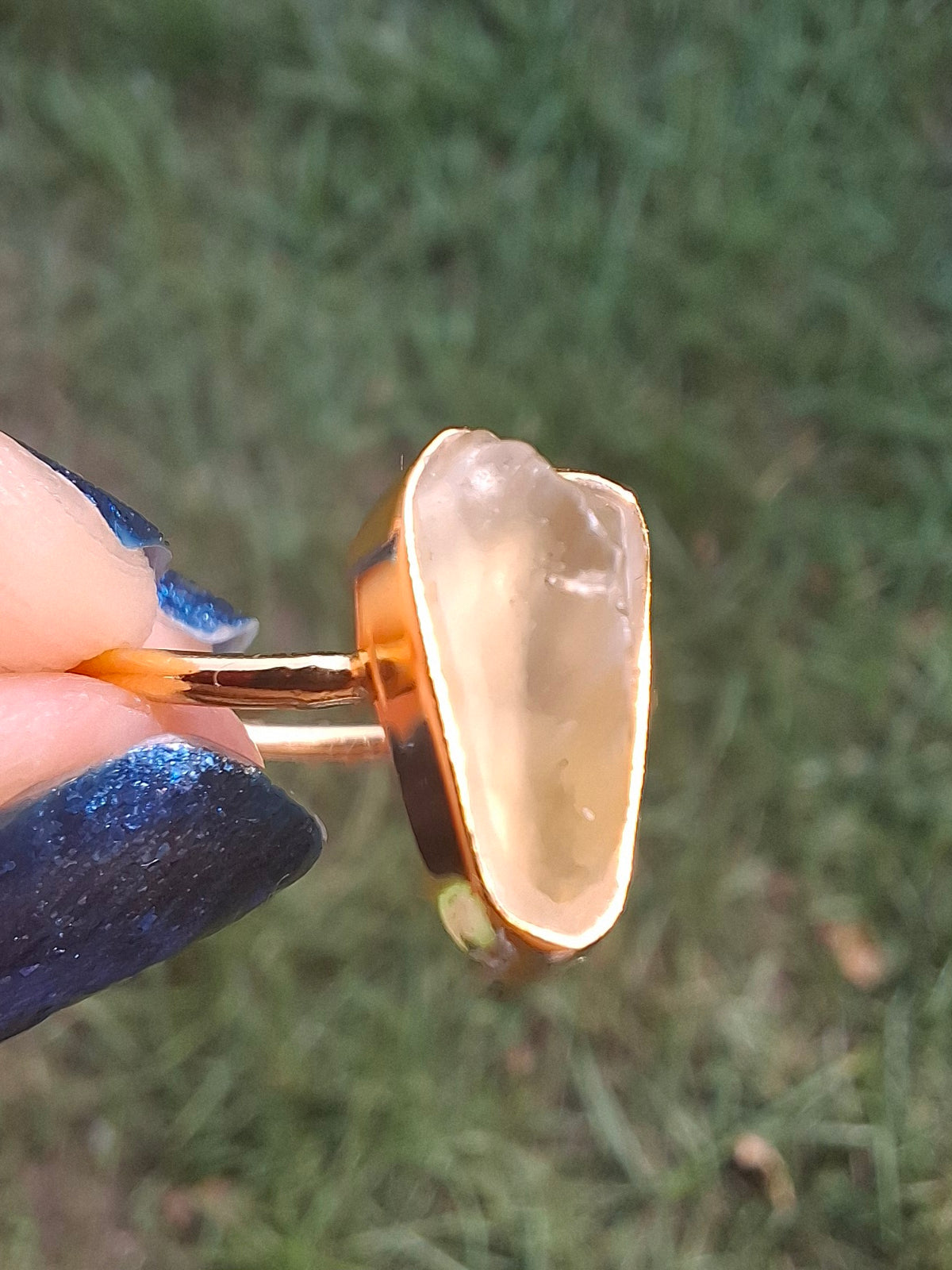 Libyan Desert Glass Ring, 14K GOLD Plated, size small O, Tektite (Ref: LR81)