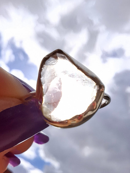 Libyan Desert Glass Ring, size small R, 925 Silver, Tektite (Ref: LR40)