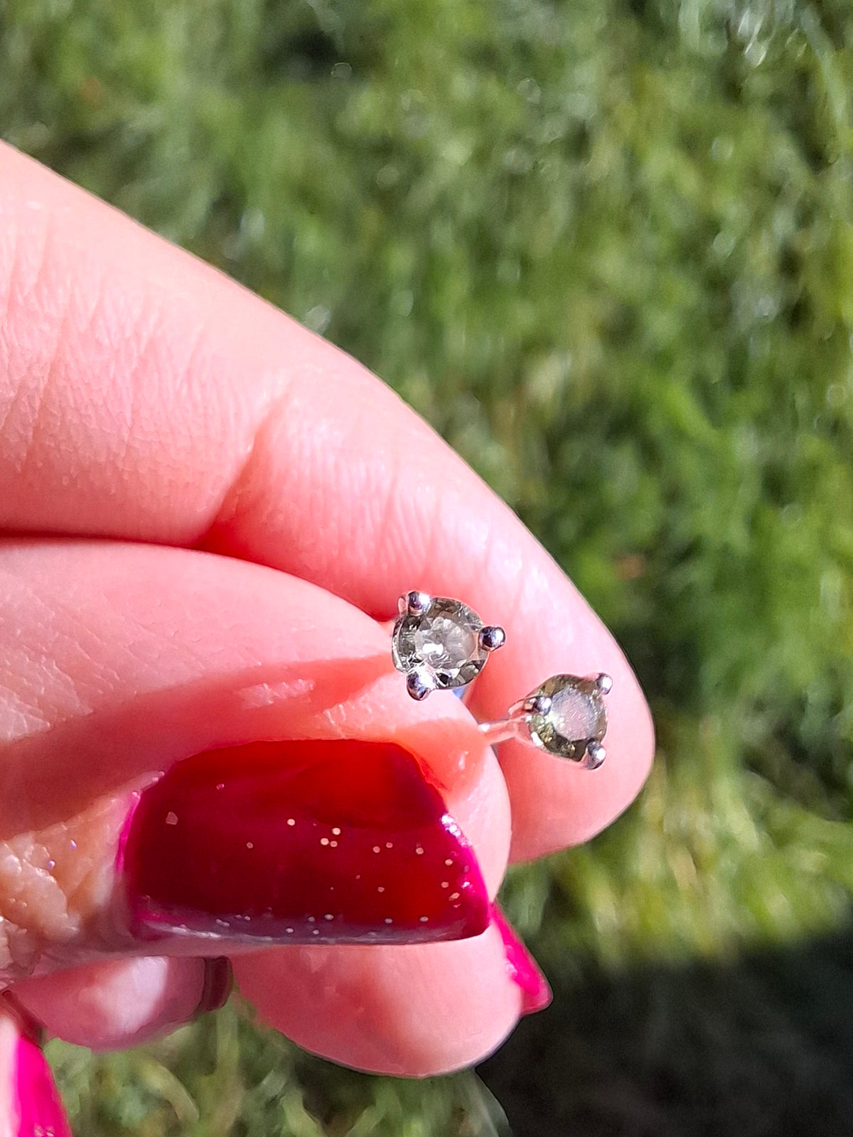 Moldavite (Faceted) 3mm Stud Earrings, 925 Silver (Ref: Pair66)