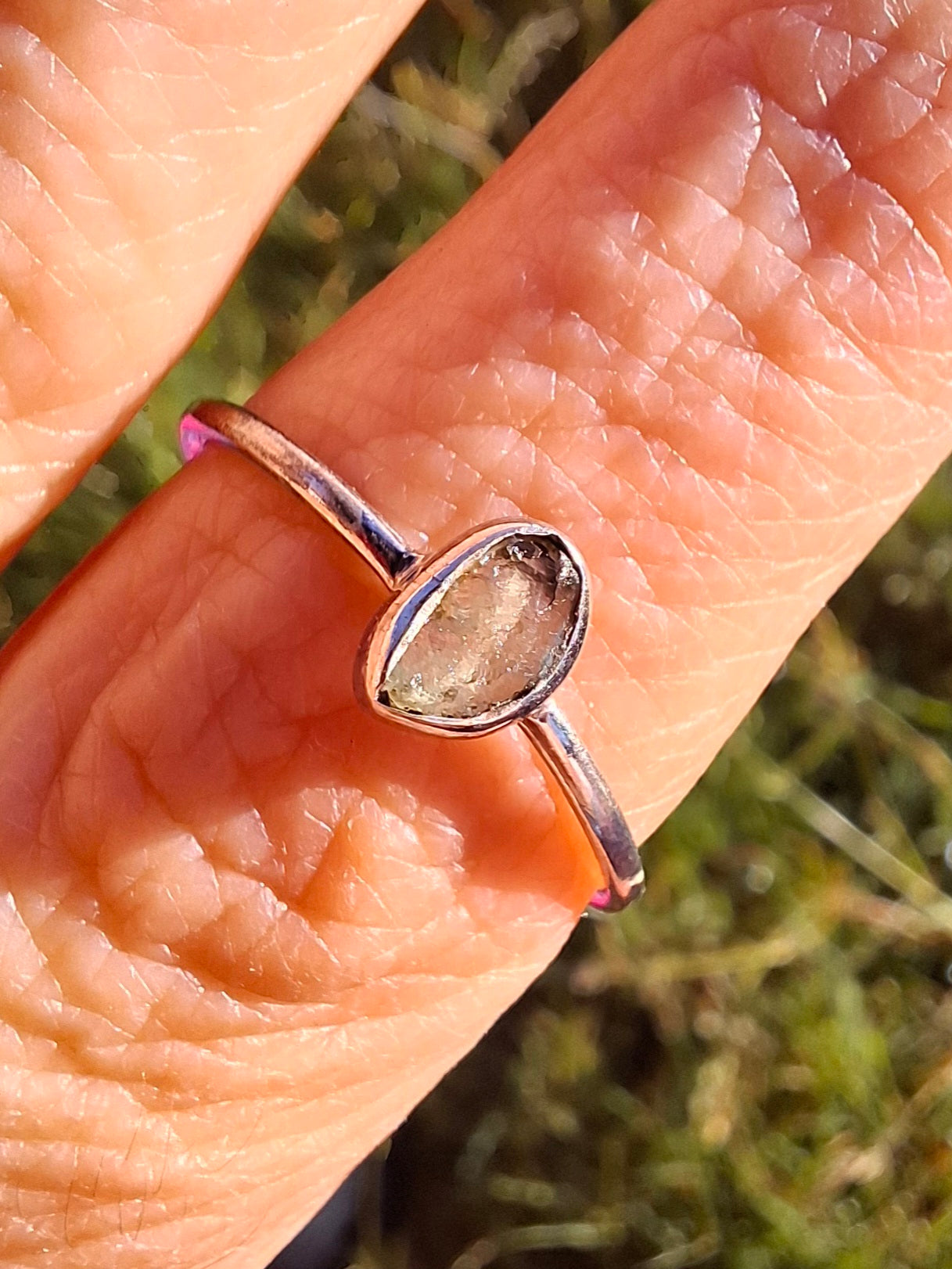 Moldavite Ring, size small T, 925 Silver, Tektite (Ref: R69)