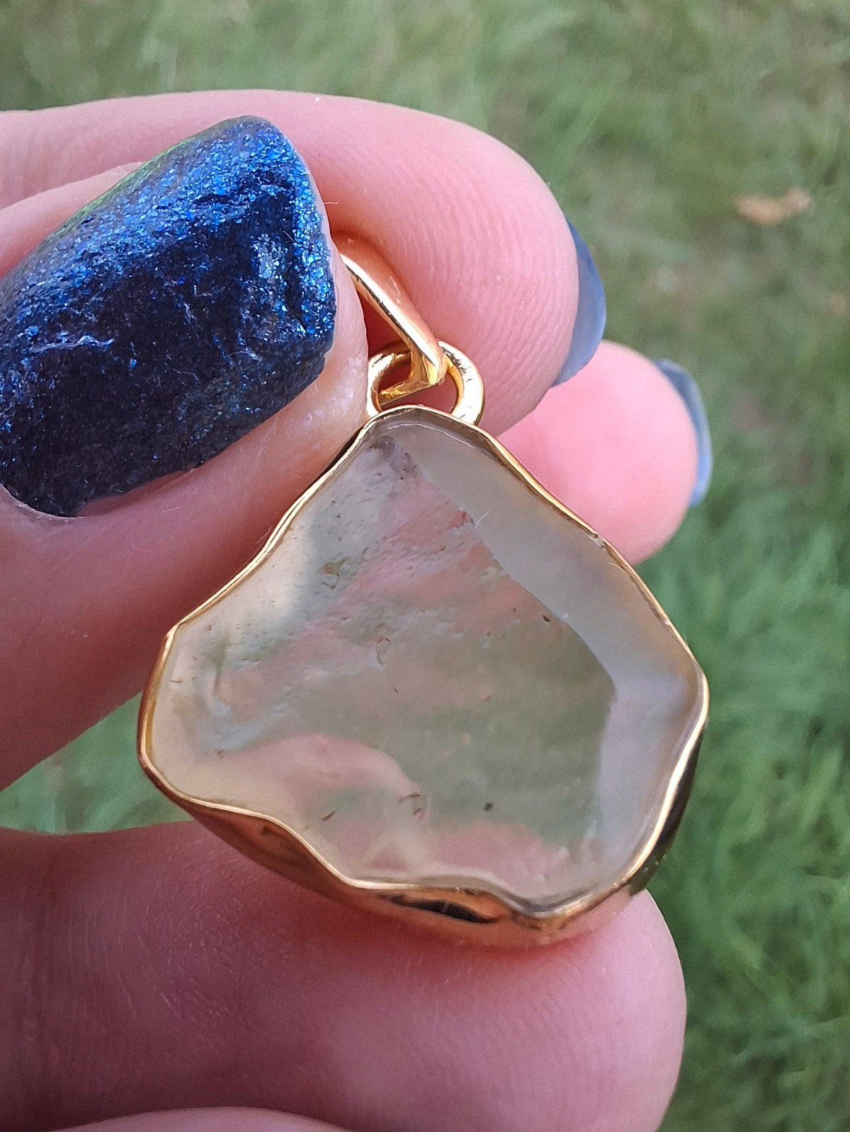 Libyan Desert Glass Pendant, 14K GOLD Plated, Tektite (Ref: LP125)