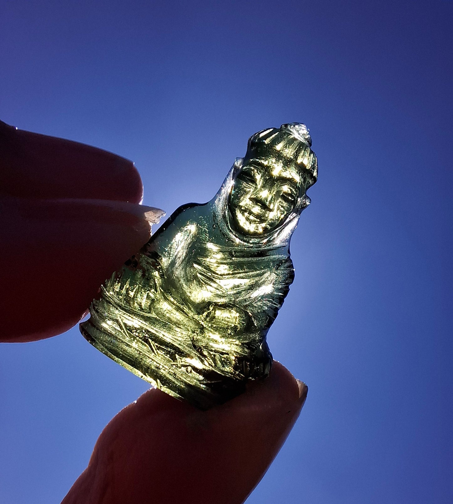 Moldavite BUDDHA Carving, 3.00g, Tektite (Ref: Buddha5)